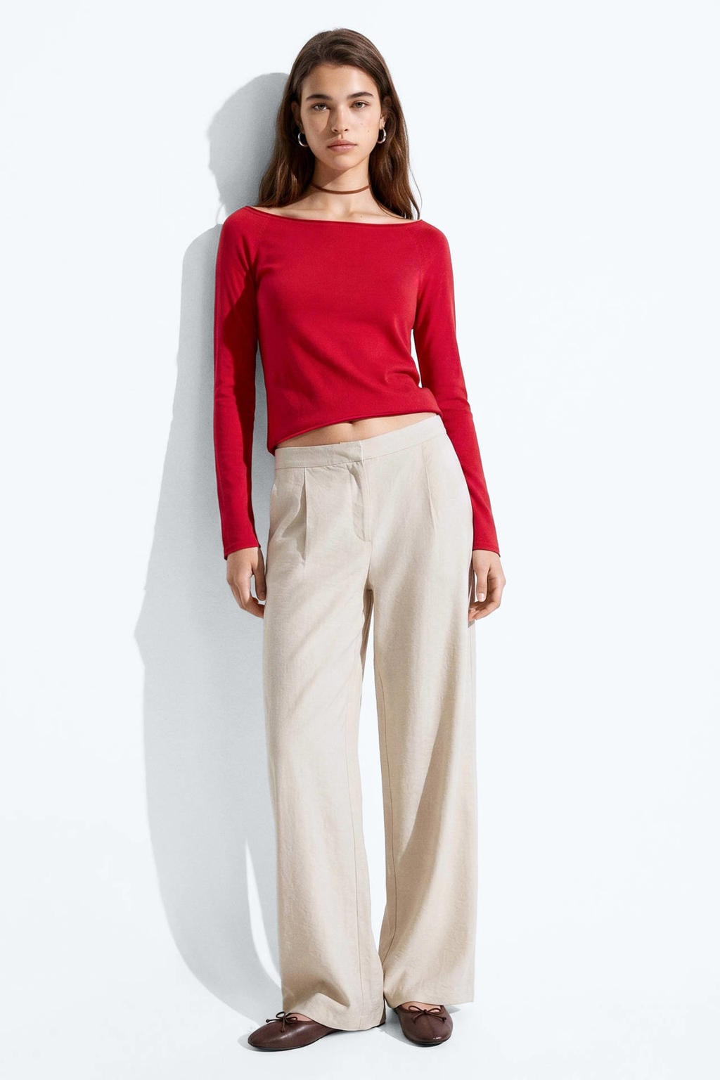 Rode meisjes MANGO TEEN katoenen pullover met lange mouwen en boothals