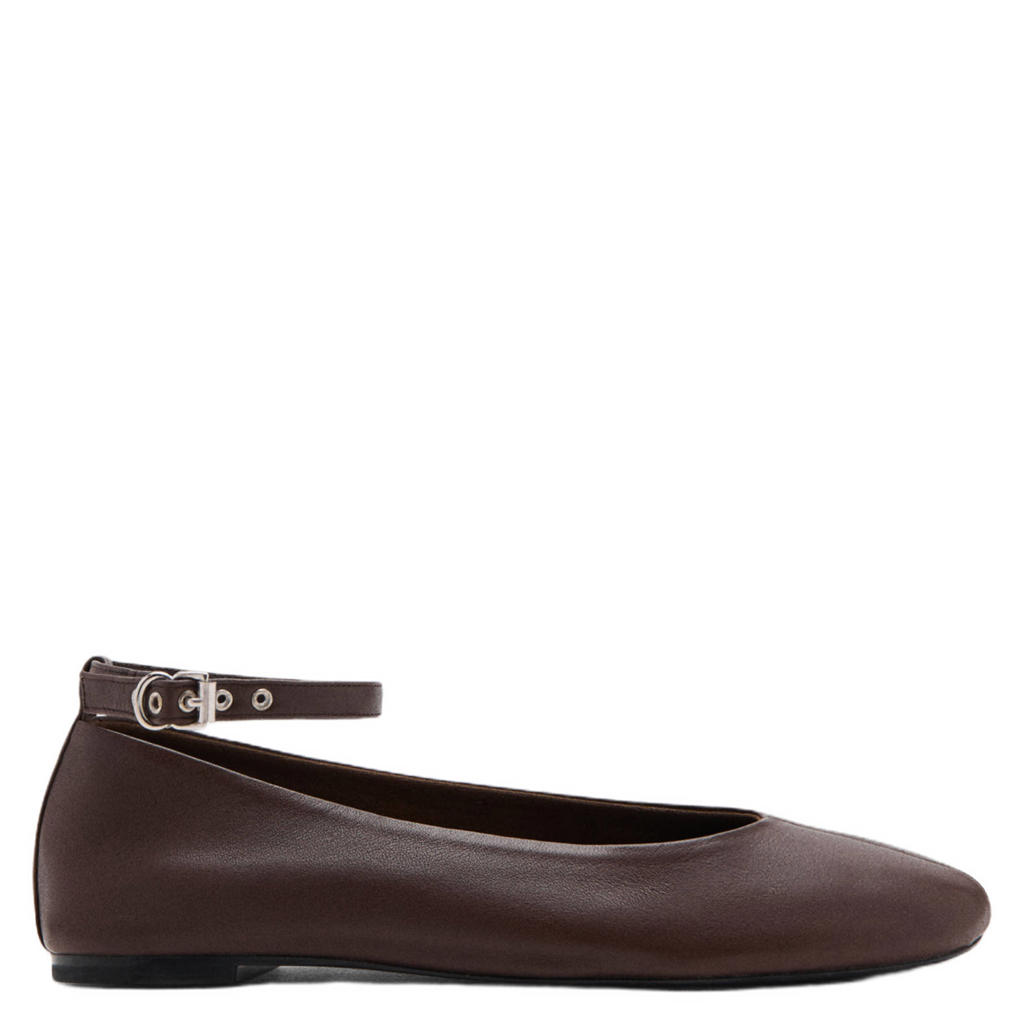 Donkerblauwe dames Mango leren ballerina's - met gesp