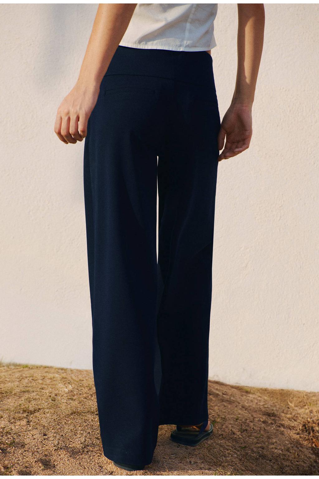 Marineblauw meisjes MANGO TEEN pantalon blauw van polyester met blinde ritssluiting en effen