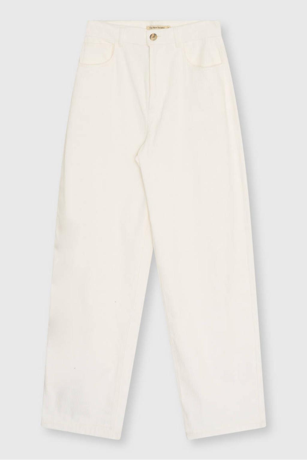 Ecru dames The New Society wide leg broek van katoen met high waist, knoopsluiting en effen