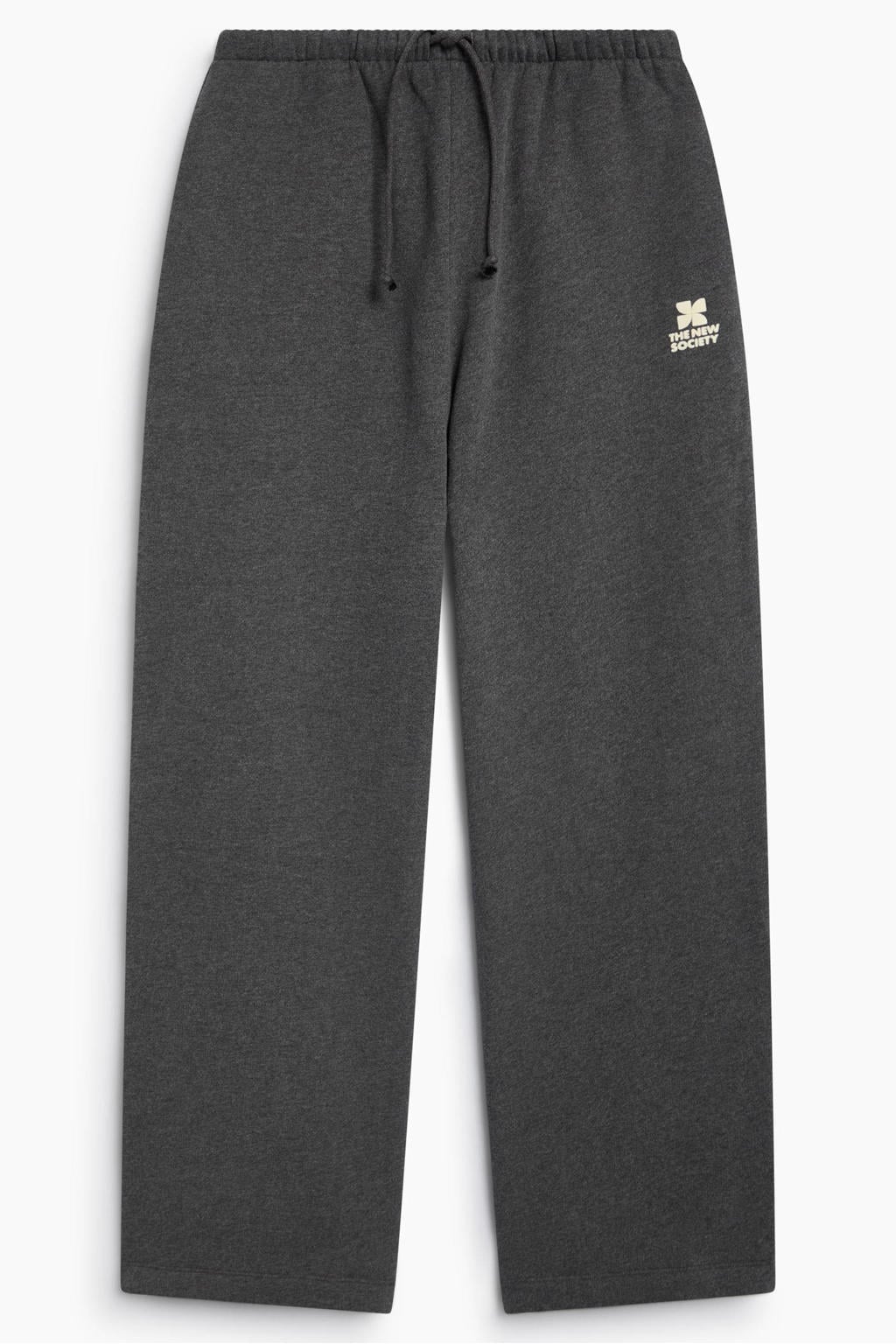 Grijze dames The New Society loose fit broek van katoen met high waist en elastische tailleband met koord