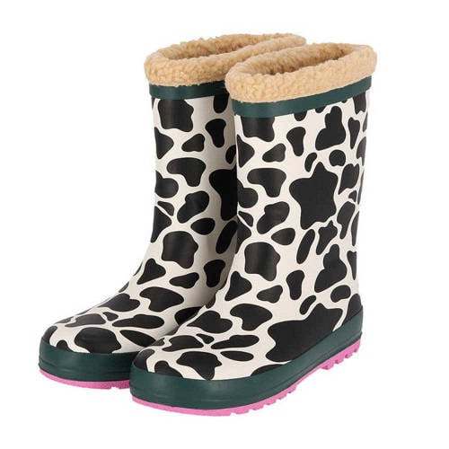 XQ Regenlaarzen dierenprint kids Fake fur voering – Koeienprint