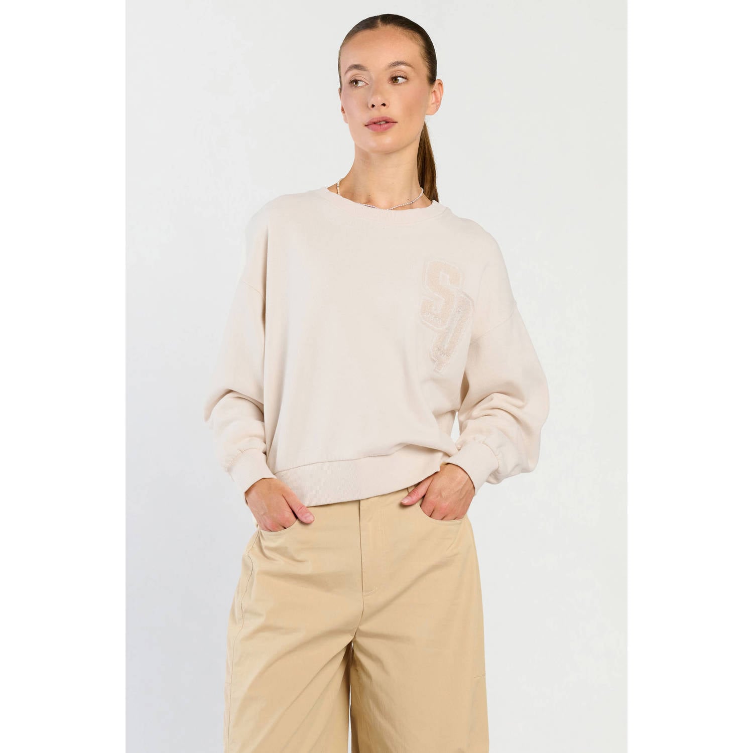 Spooq the label katoenen sweater met logo beige
