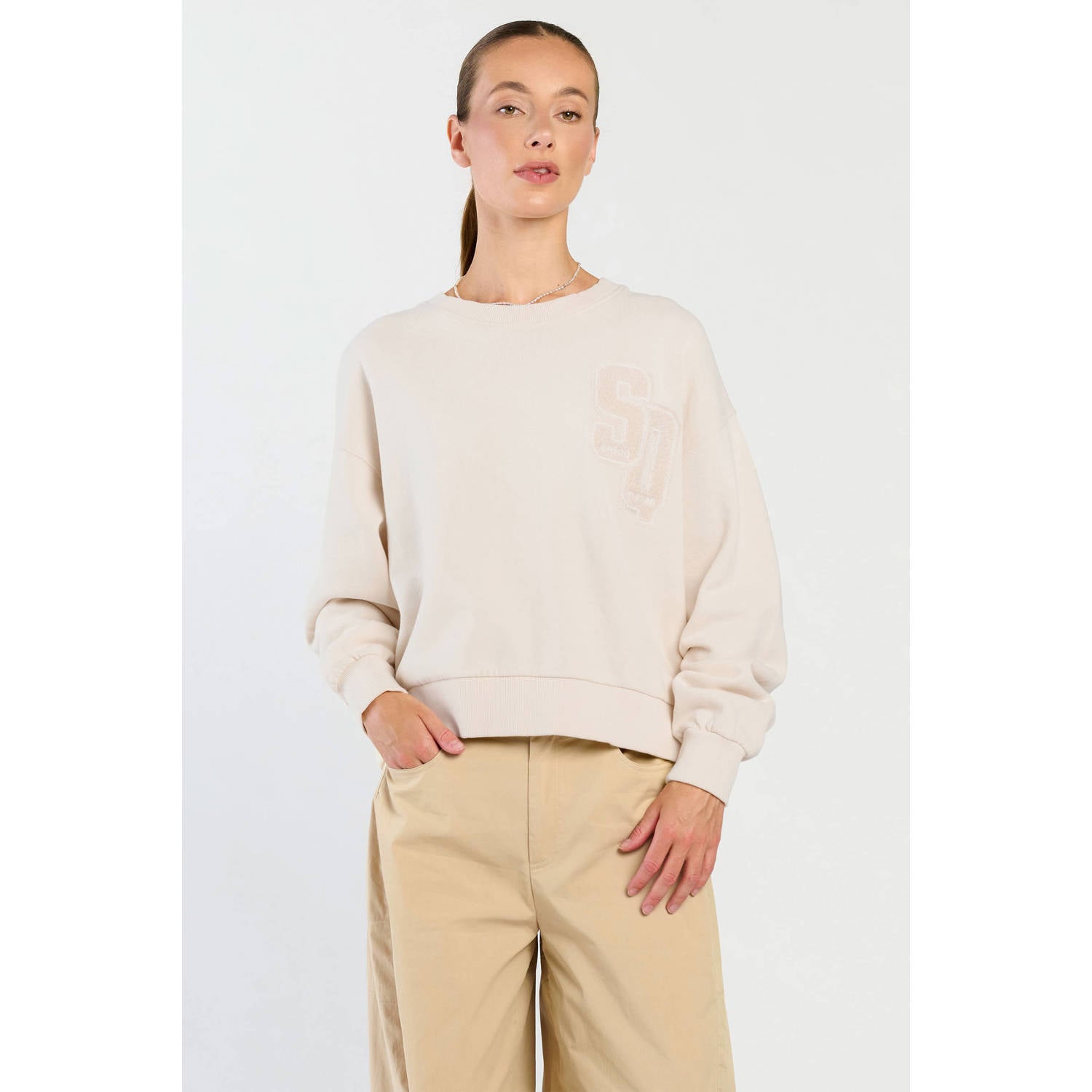 Spooq the label katoenen sweater met logo beige