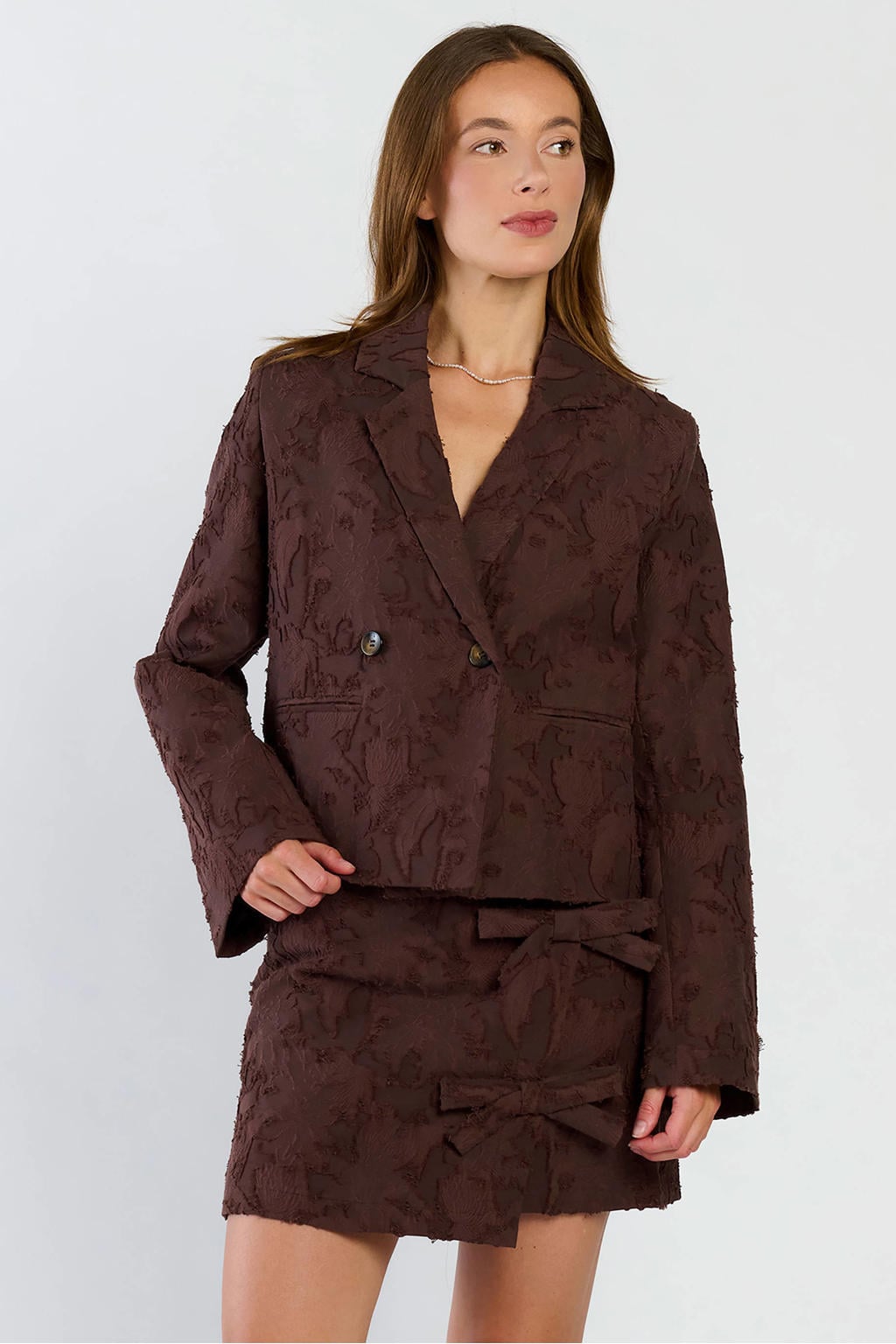 Donkerblauwe dames Spooq the label cropped blazer met effen, lange mouwen, reverskraag en knoopsluiting