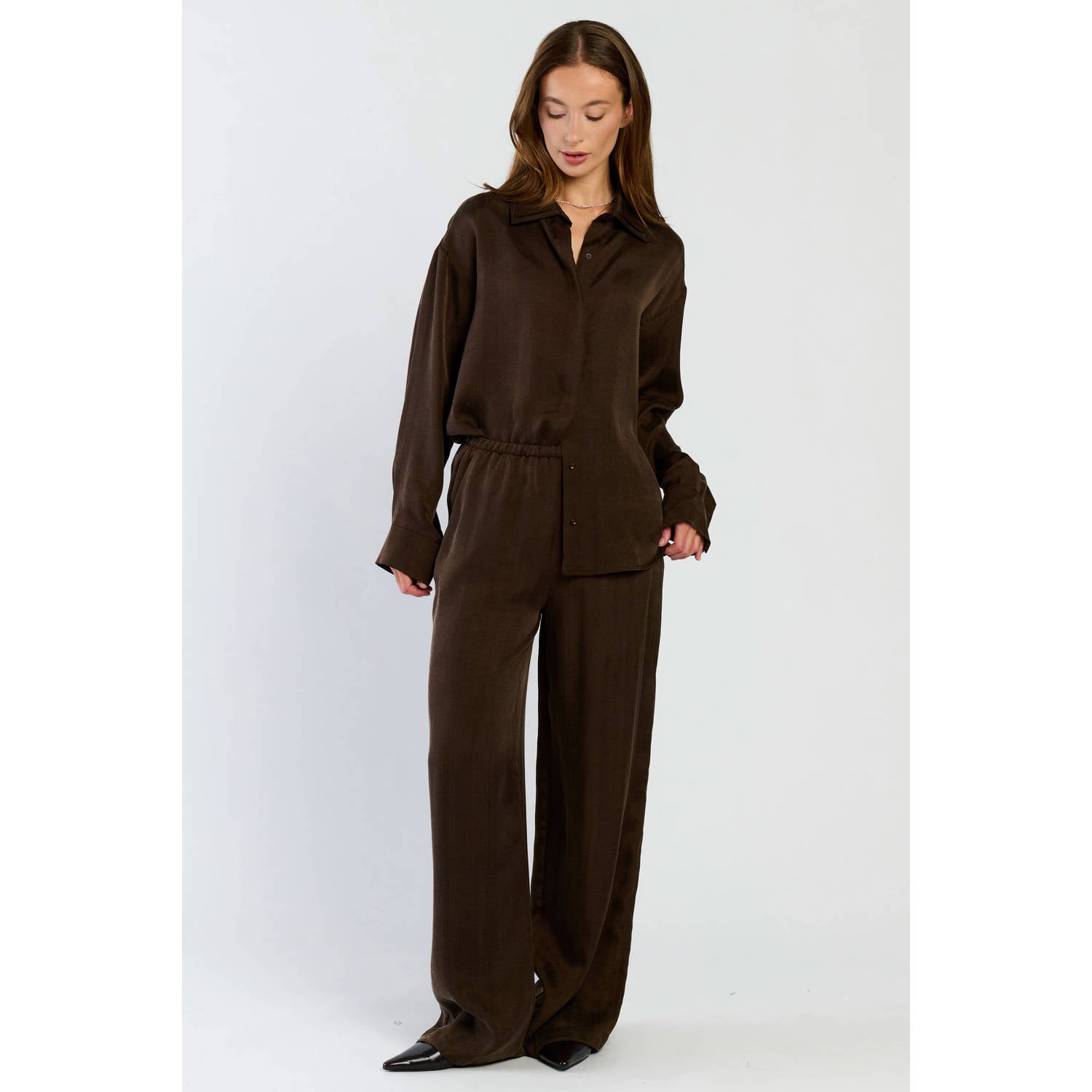 Spooq the label loose fit broek donkerbruin