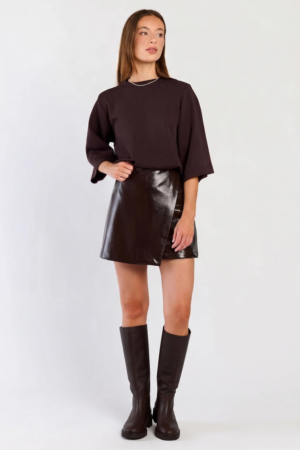 Donkerblauwe dames Spooq the label imitatieleren mini rok voorzien van ritssluiting