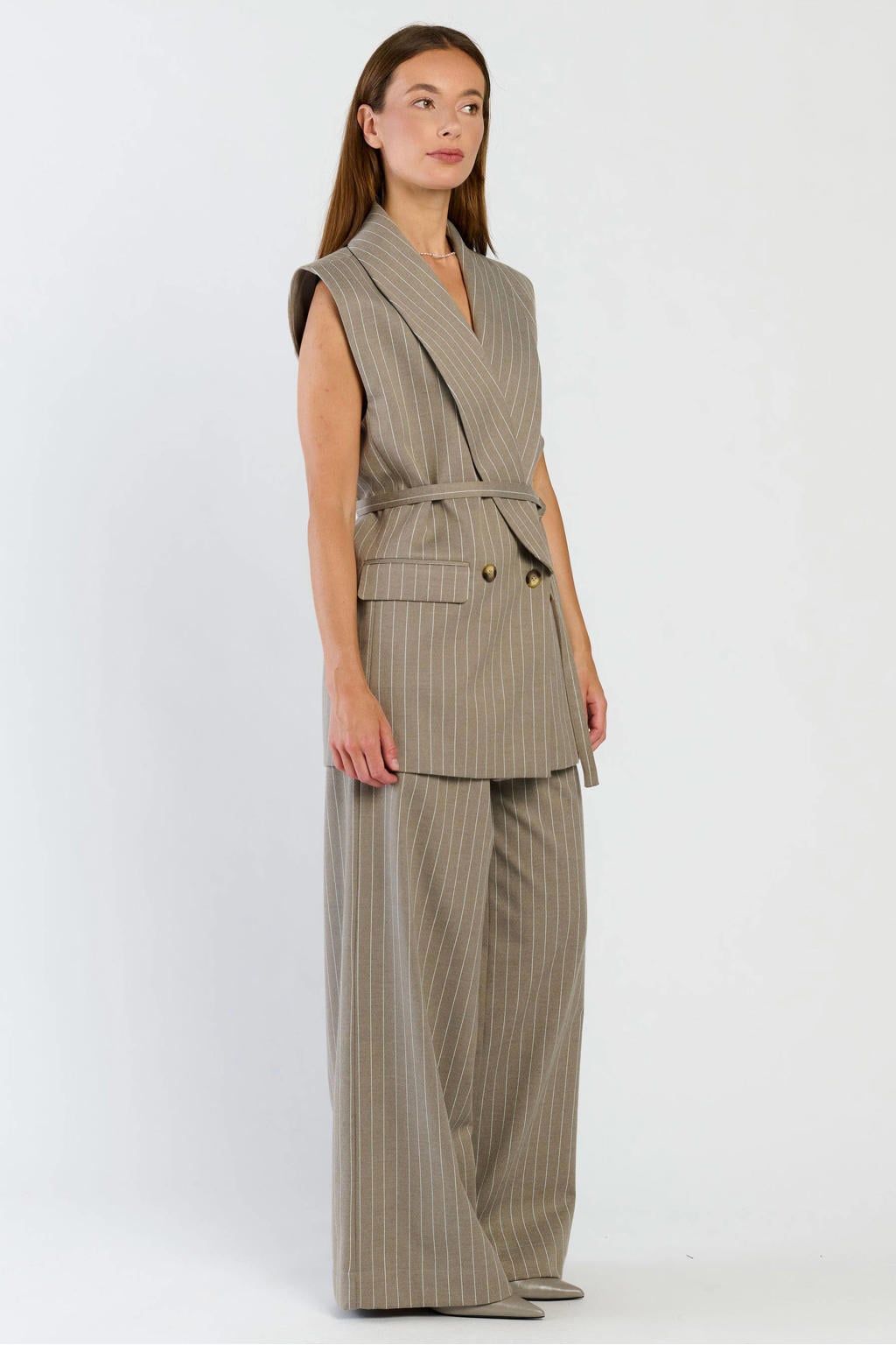Lichtgrijze dames Spooq the label gilet met reverskraag en knoopsluiting