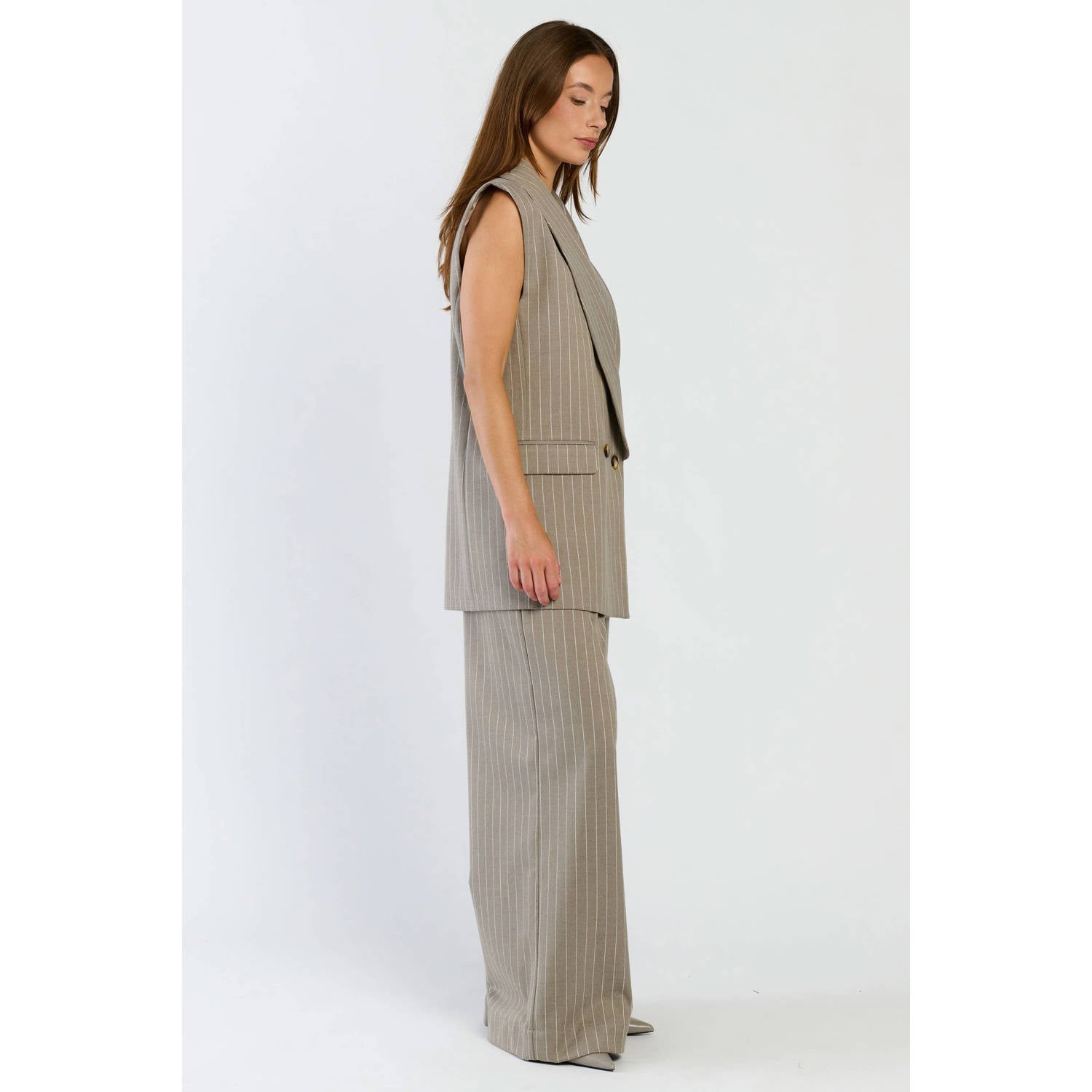 Spooq the label gilet met krijtstreep lichtgrijs