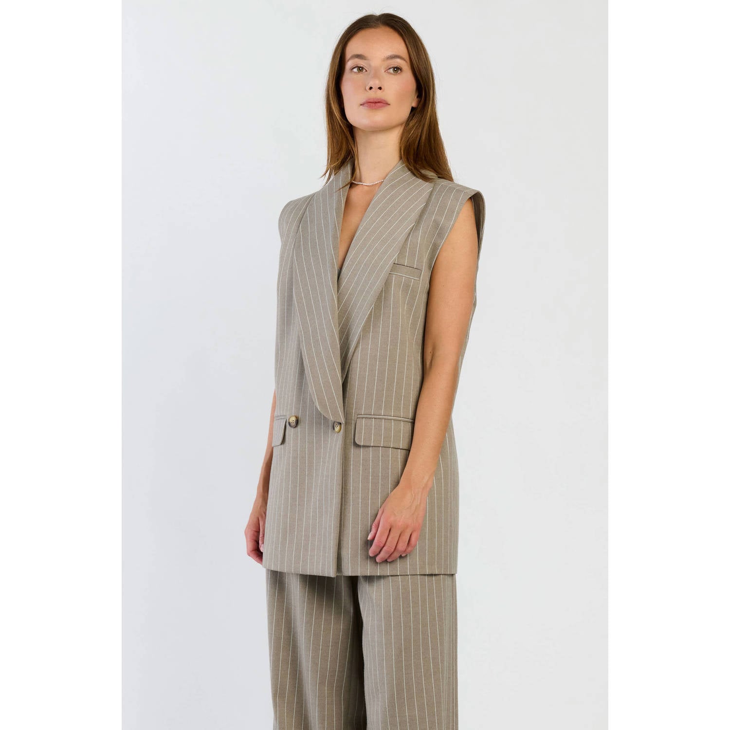 Spooq the label gilet met krijtstreep lichtgrijs