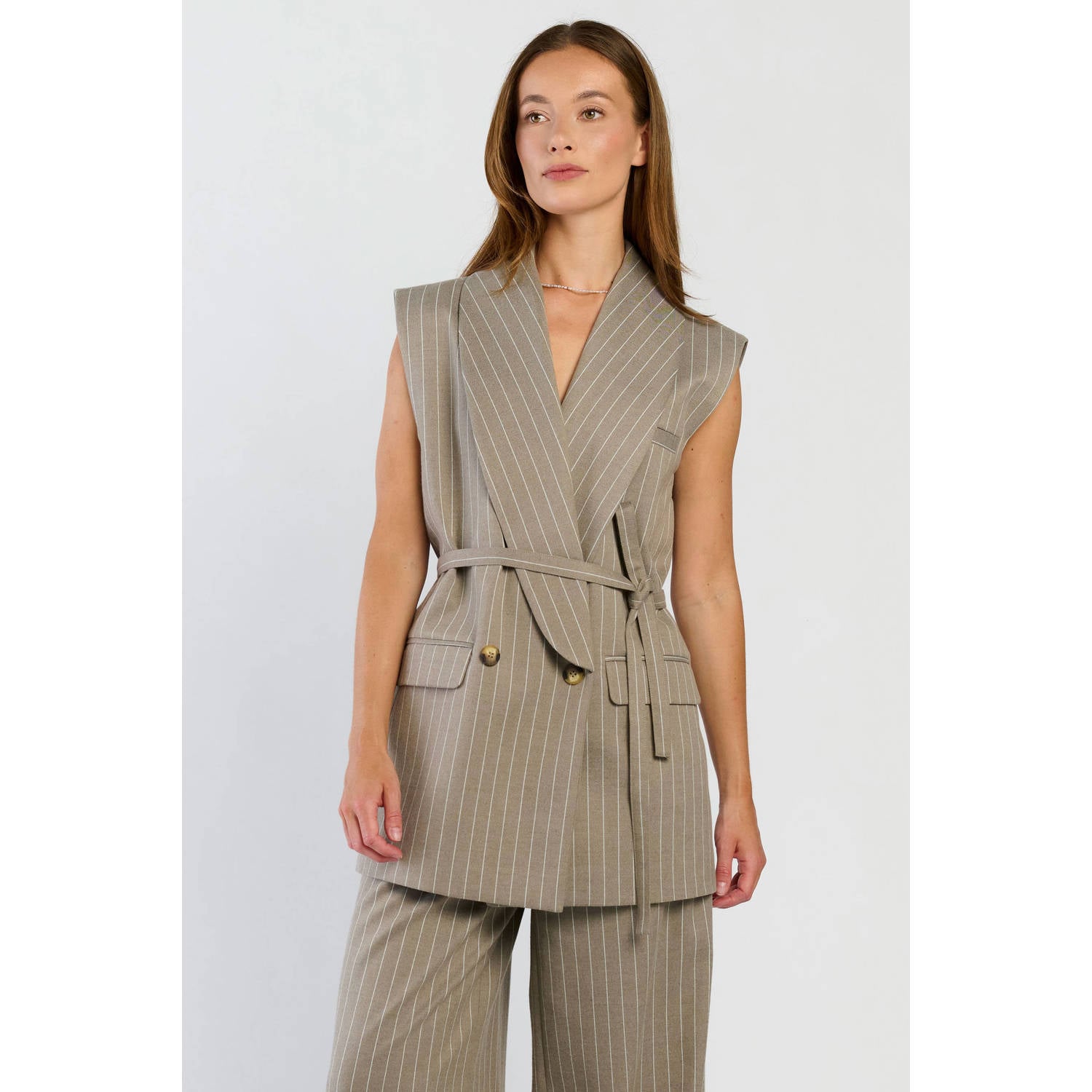 Spooq the label gilet met krijtstreep lichtgrijs
