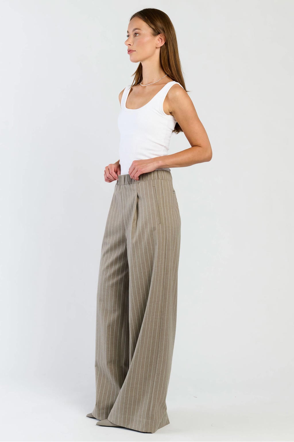 Grijs en ecru dames Spooq the label high waist wide leg broek