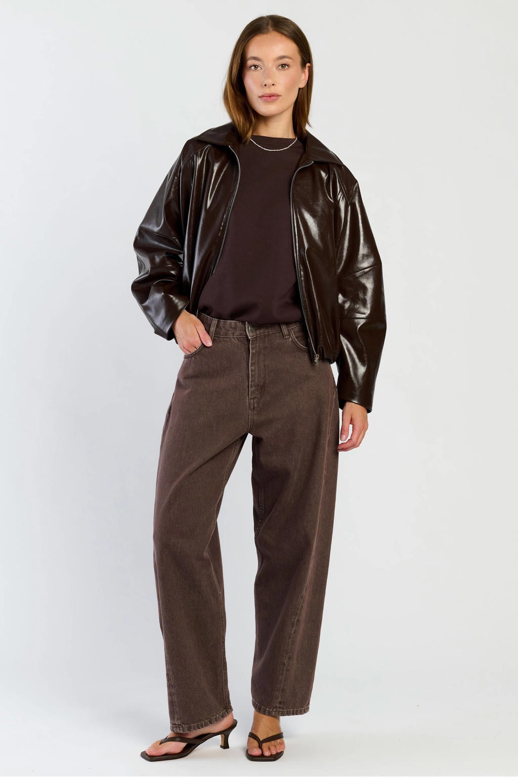 dames Spooq the label imitatieleren jas met lange mouwen