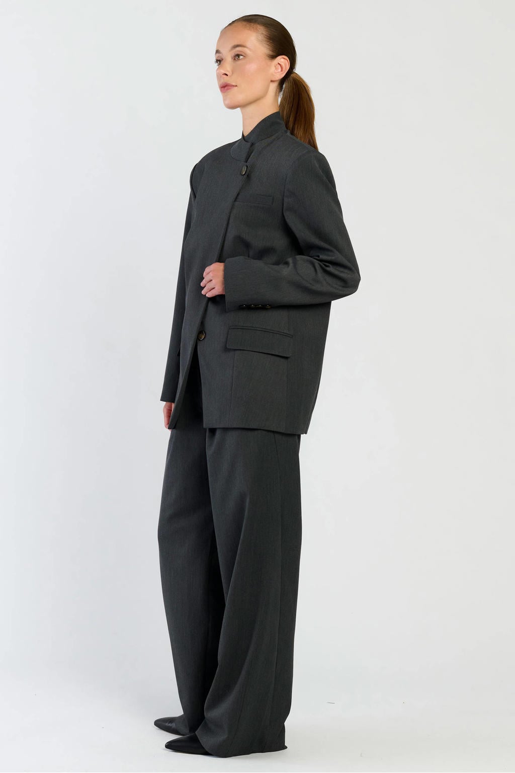 Grijze dames Spooq the label oversized blazer met effen, lange mouwen, reverskraag en knoopsluiting