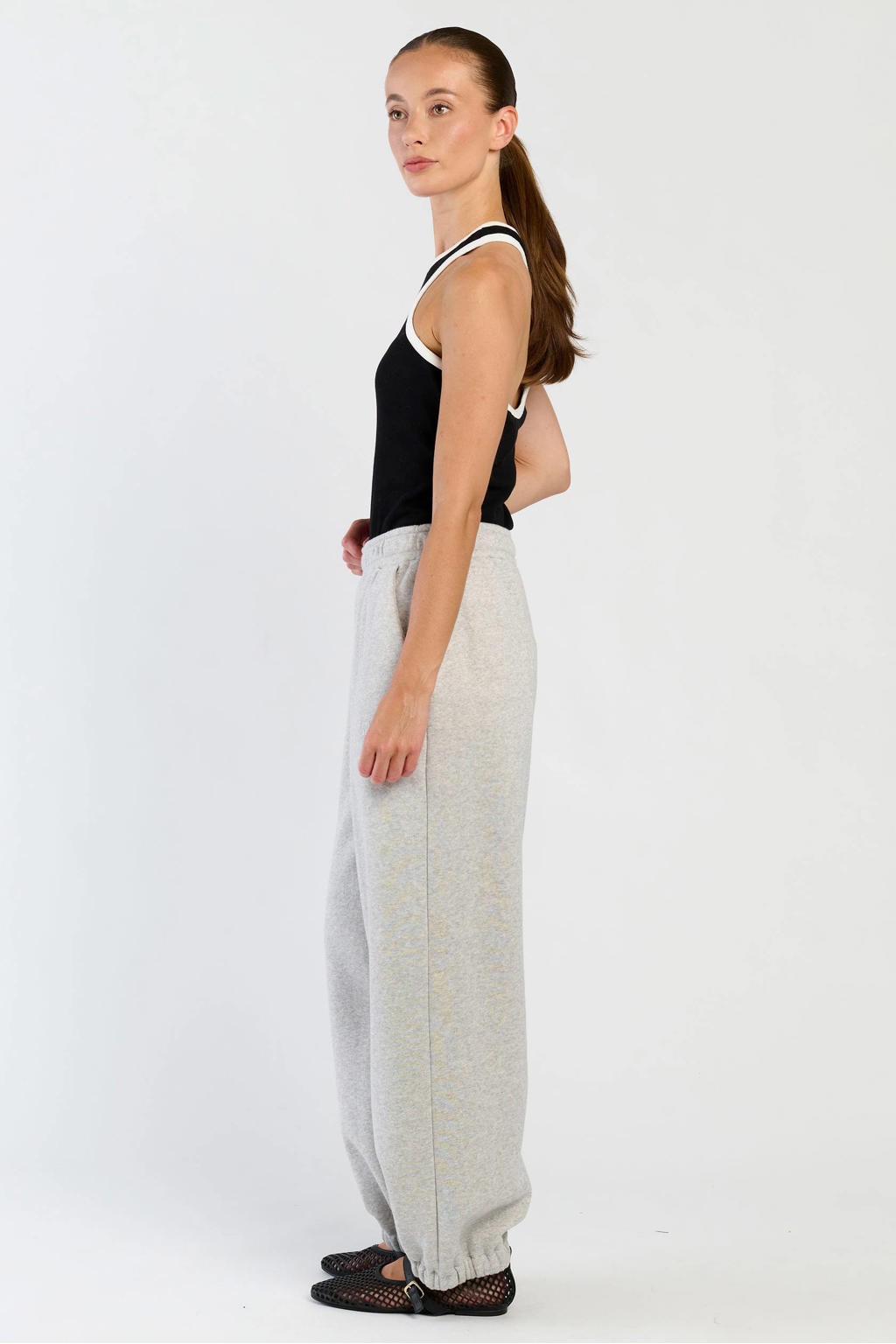 Lichtgrijze dames Spooq the label high waist loose fit broek met effen