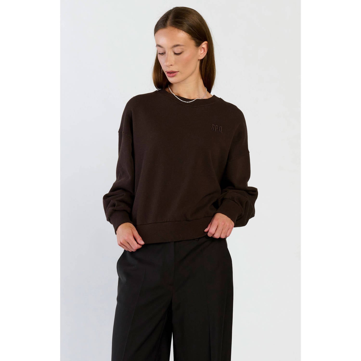 Spooq the label katoenen sweater met backprint donkerbruin