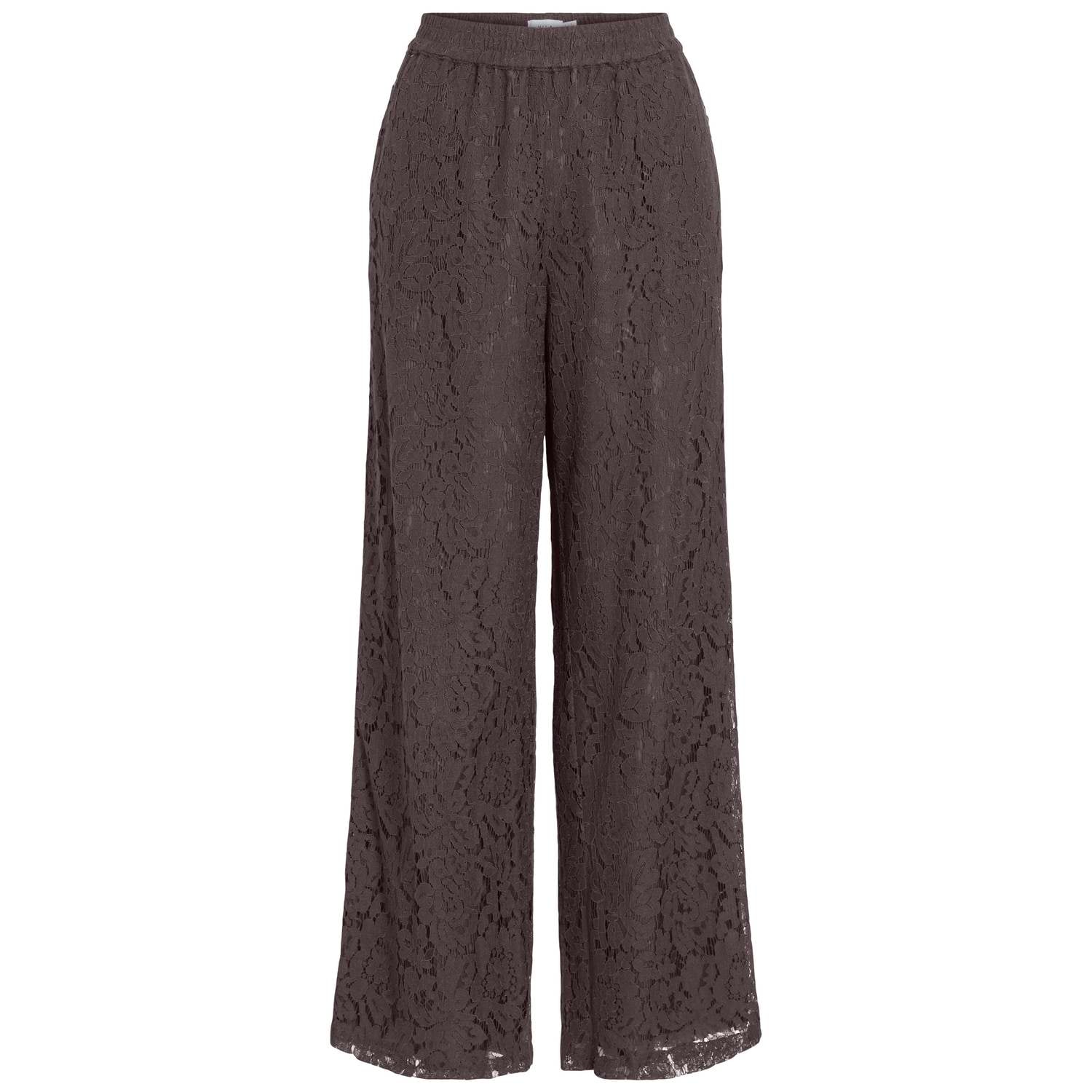 VILA kanten straight leg casual broek donkerpaars