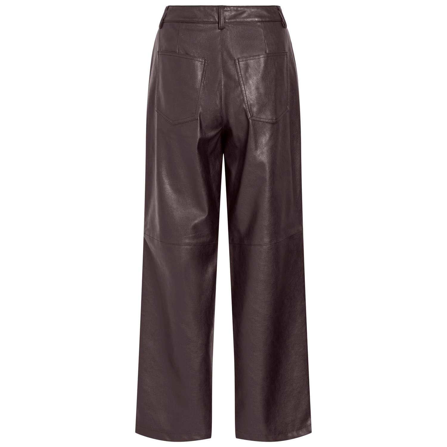 VILA imitatieleren straight leg coated broek donkerpaars
