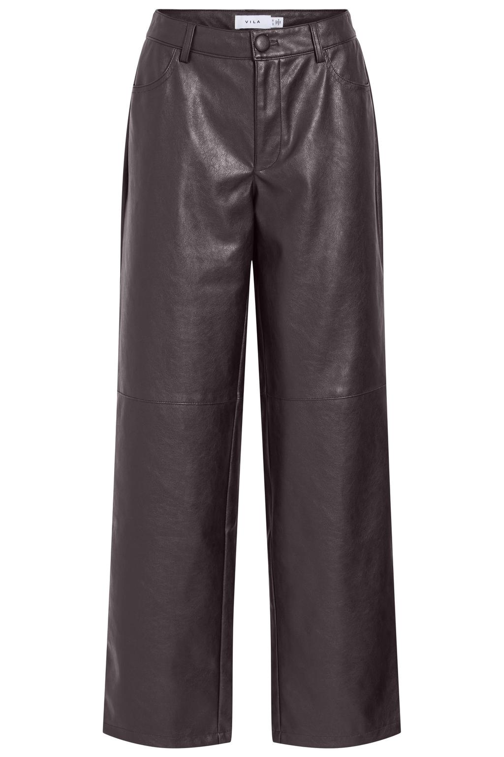 VILA imitatieleren straight leg coated broek - donkerpaars