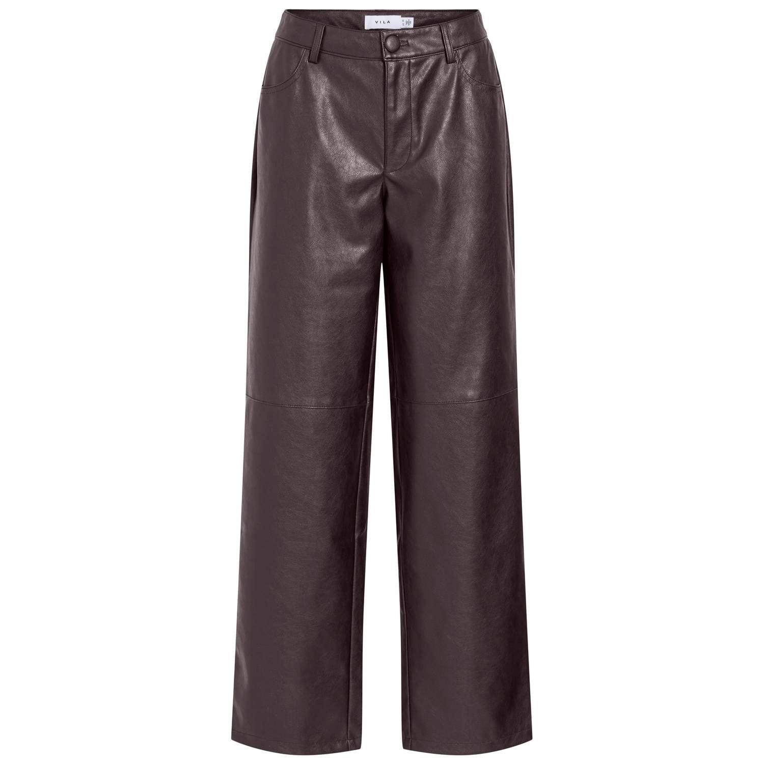 VILA imitatieleren straight leg coated broek donkerpaars