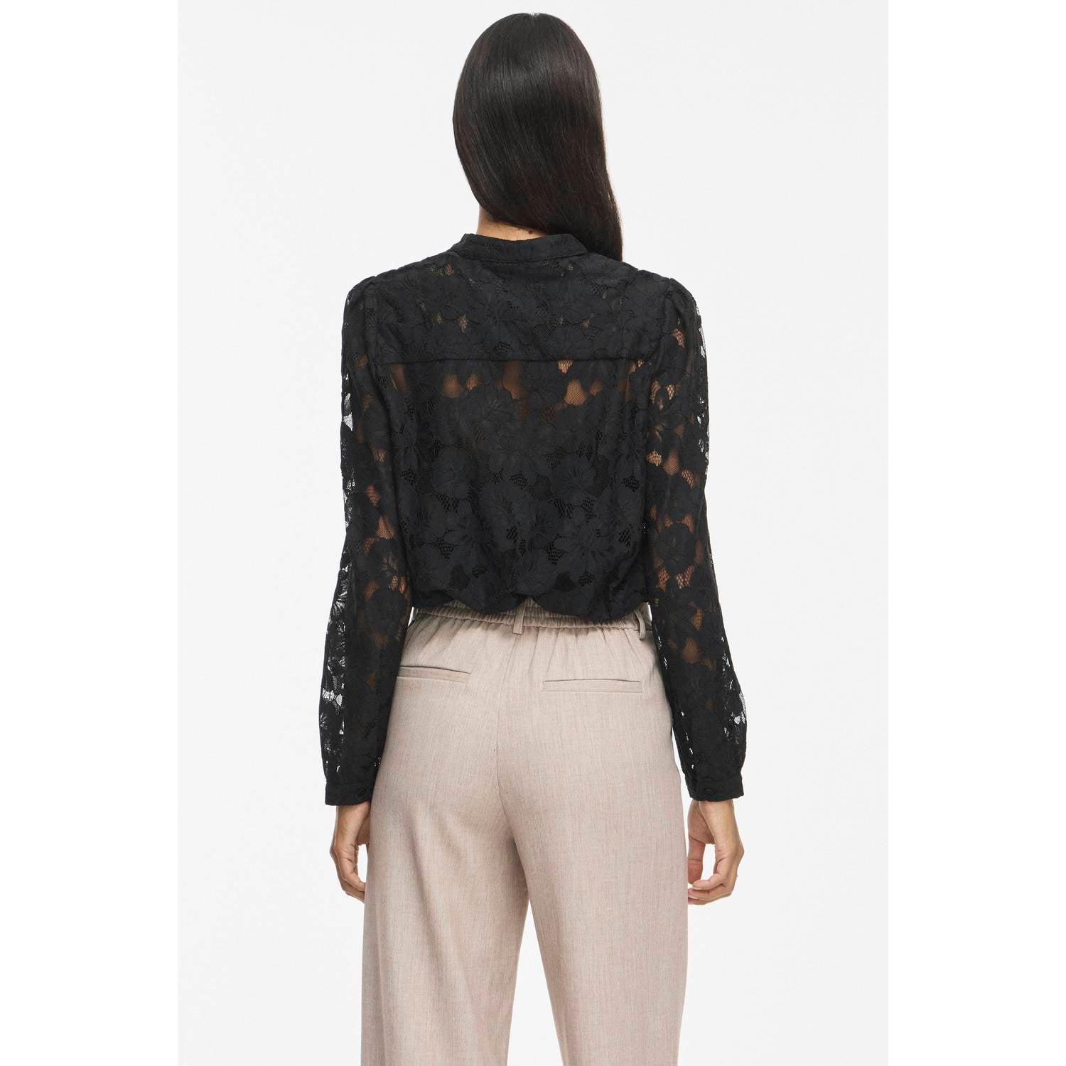 VILA kanten semi-transparante blouse zwart