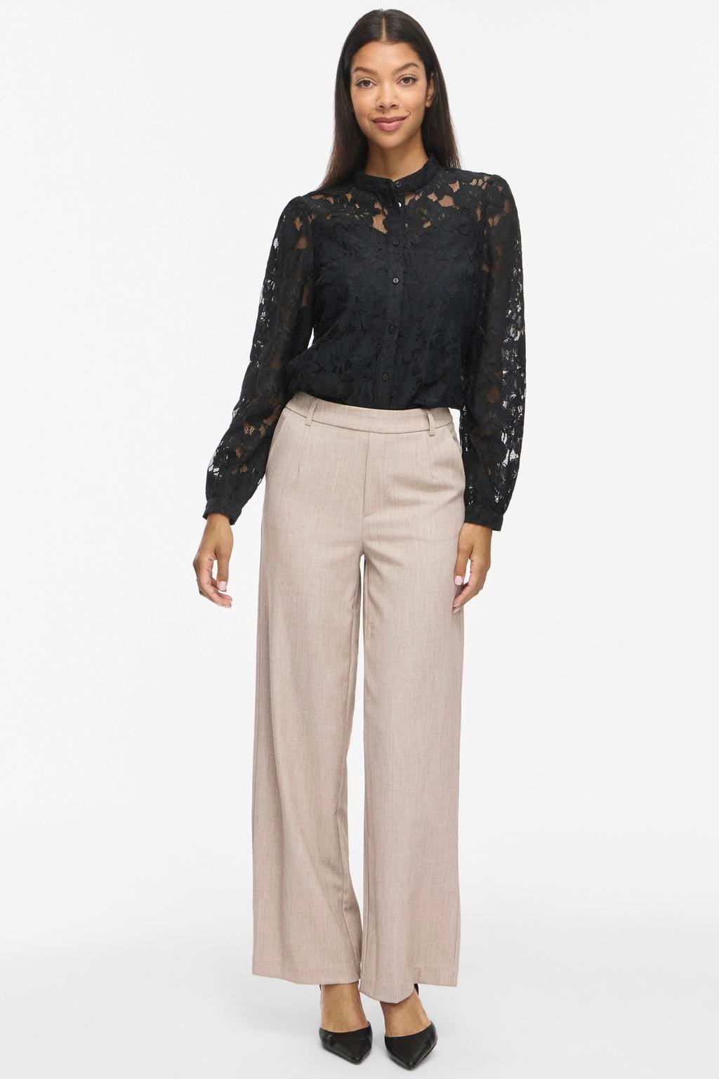 VILA kanten semi-transparante blouse - zwart