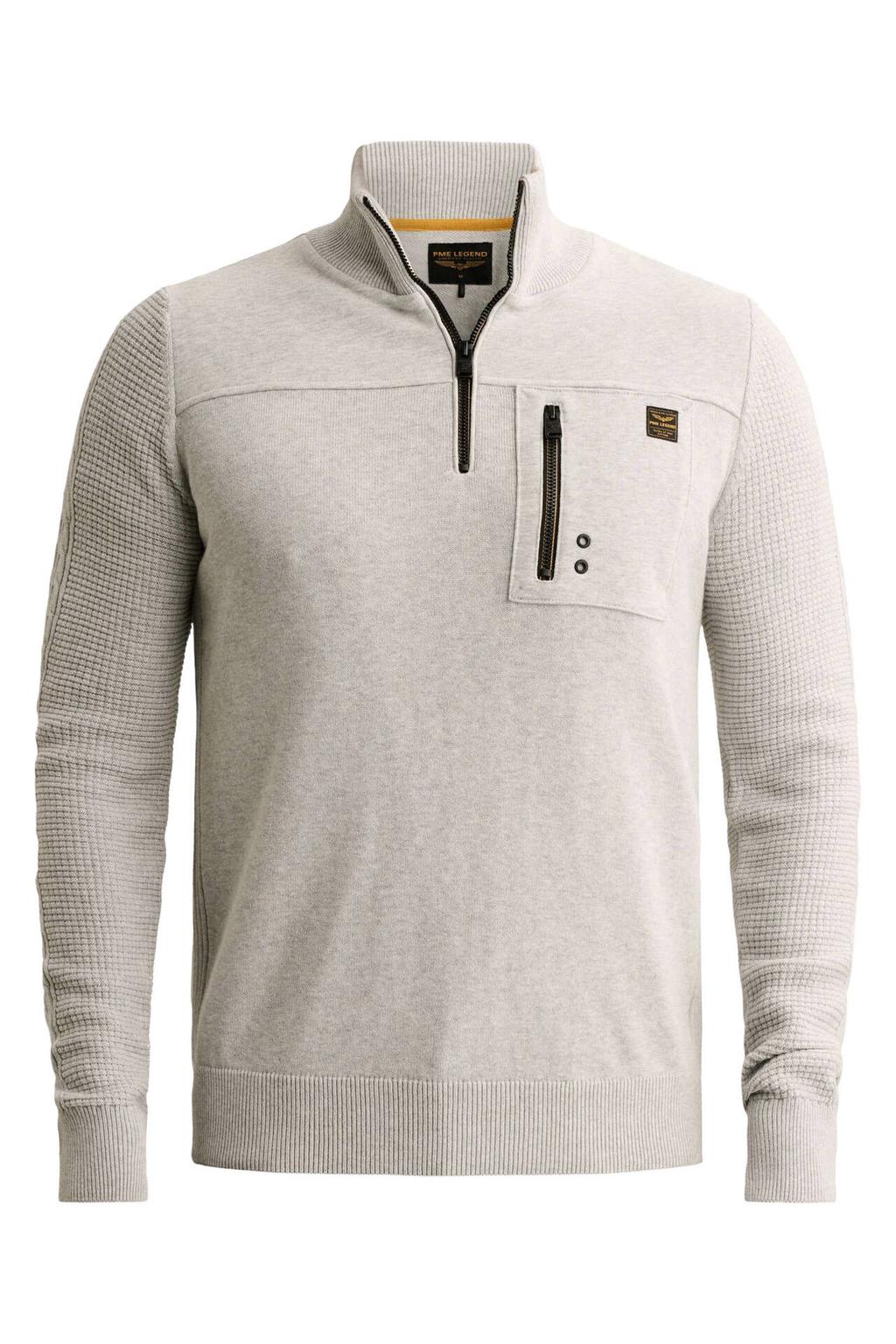 PME Legend katoenen regular fit gebreide trui - light grey