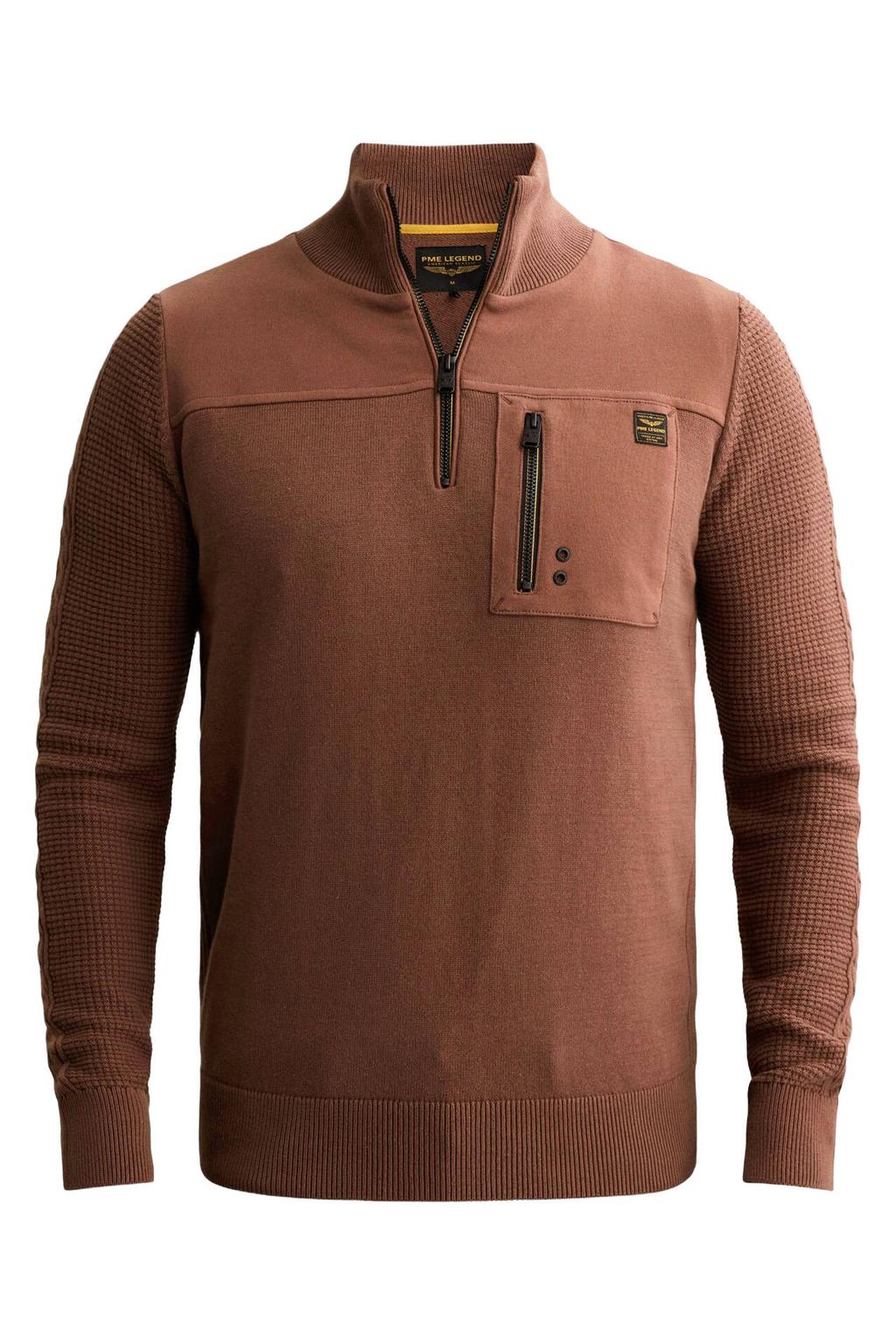 PME Legend katoenen regular fit gebreide trui - cognac