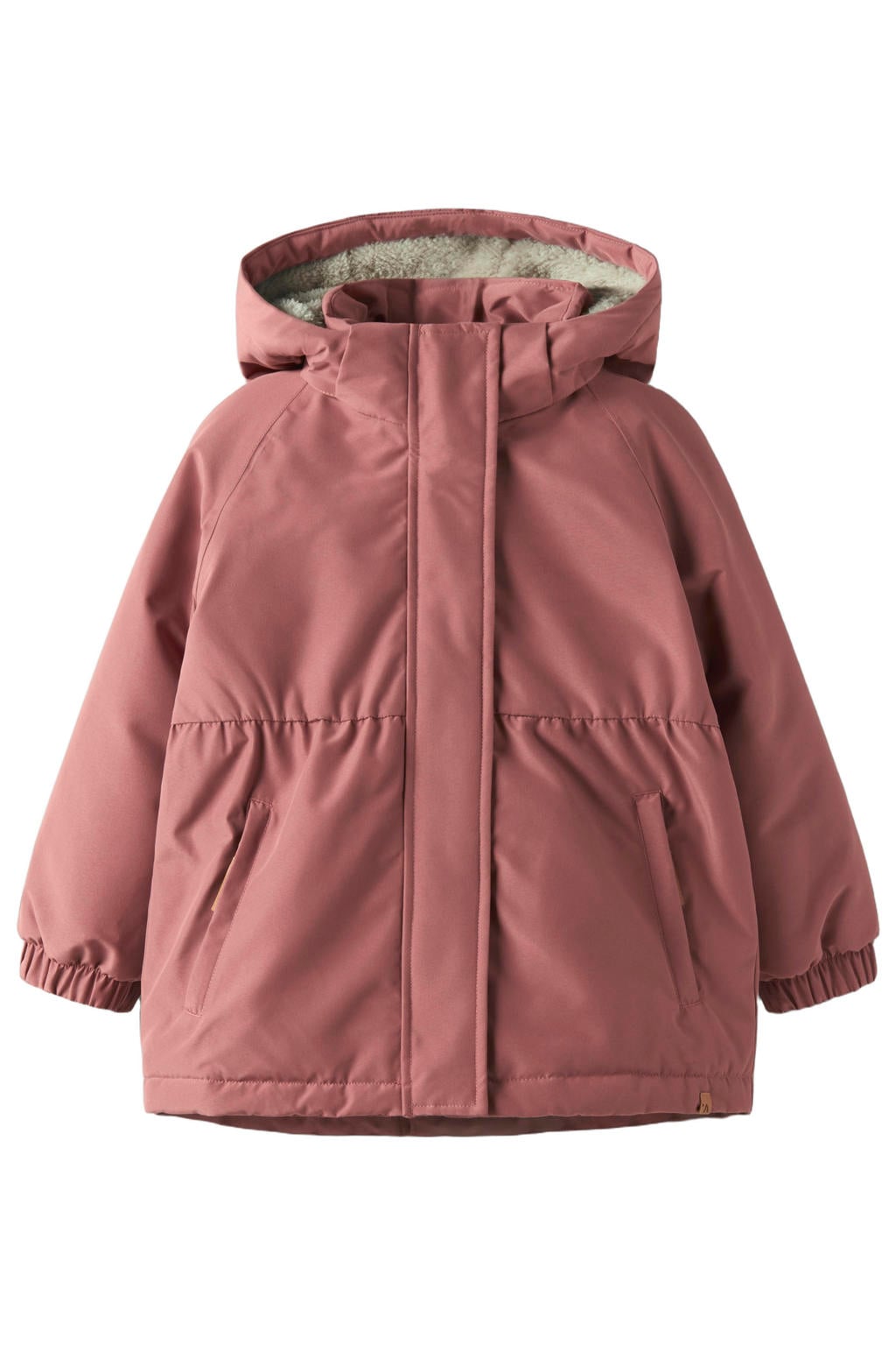 Roze meisjes LIL' ATELIER MINI parka jas van polyester met effen, lange mouwen, capuchon en ritssluiting
