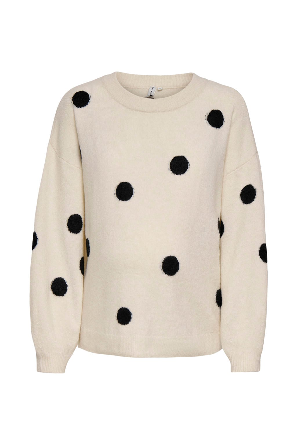 Ecru en zwarte dames ONLY MATERNITY regular fit gebreide zwangerschapstrui van polyester met stippenprint, lange mouwen en ronde hals