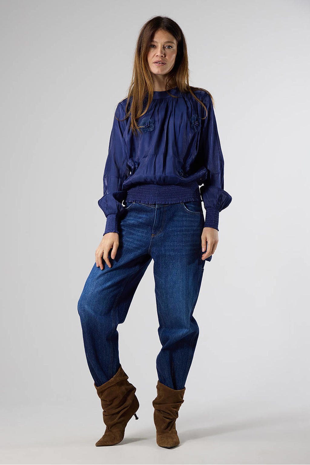 LabeL DOT blouse met borduursels - donkerblauw