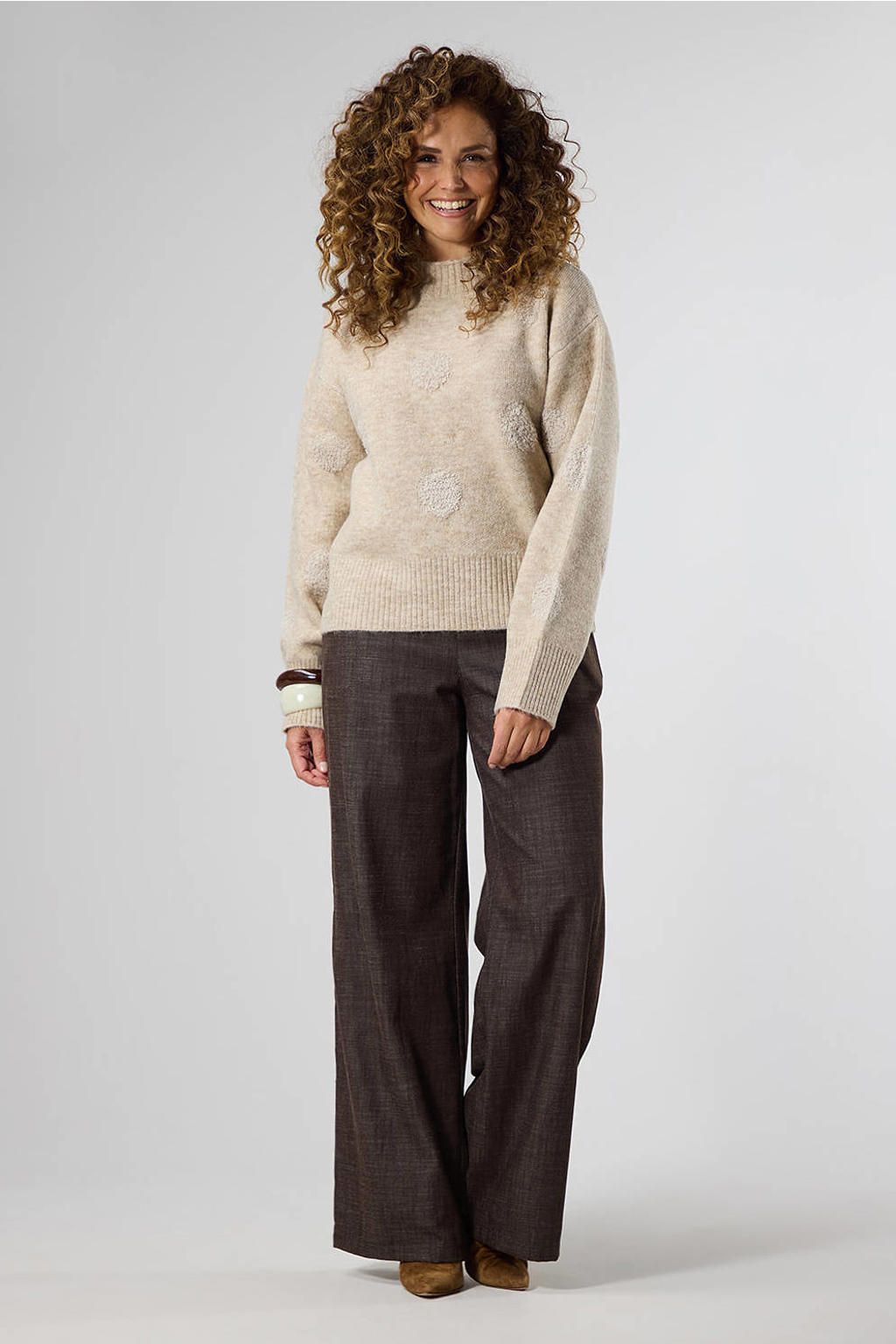 LabeL DOT gebreide trui met stippen en wol - beige