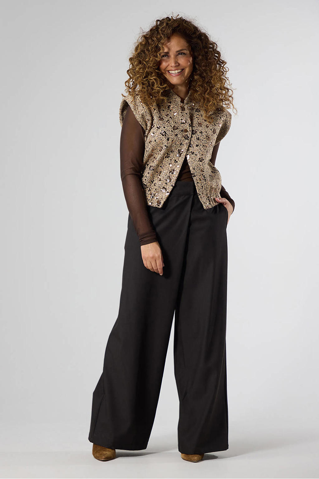 LabeL DOT high waist wide leg broek - bruin