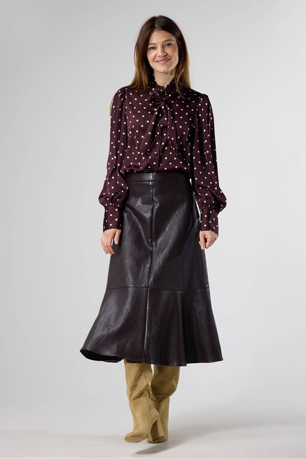 LabeL DOT imitatieleren midi rok - donkerbruin