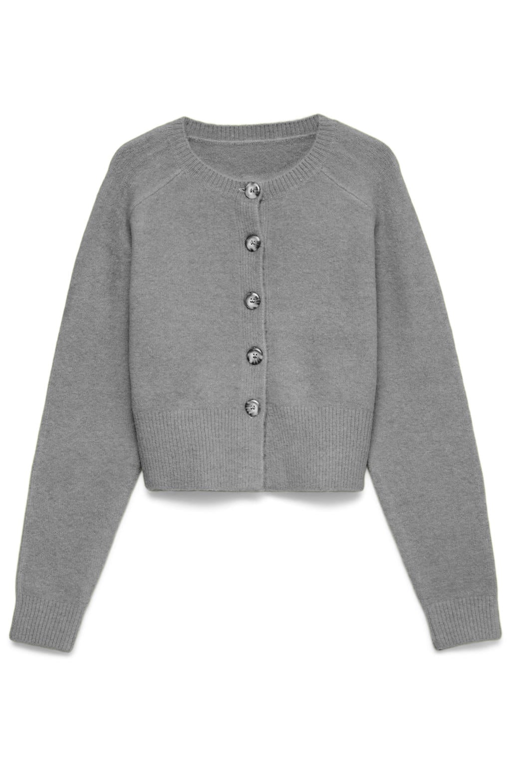 Grijze dames VERO MODA gebreid vest van acryl met effen, lange mouwen, ronde hals en knoopsluiting