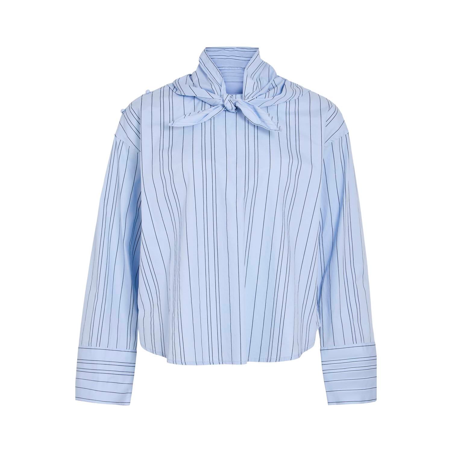 VILA blouse met krijtstreep lichtblauw