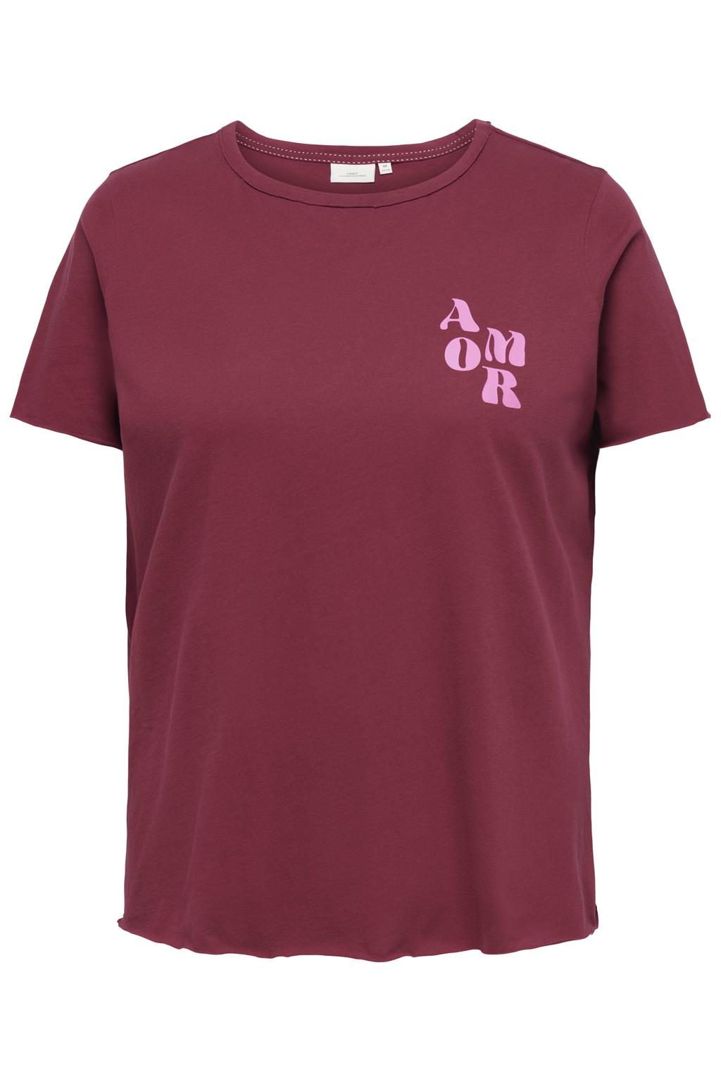 Rode dames ONLY CARMAKOMA T-shirt Plus Size van katoen met backprint en korte mouwen