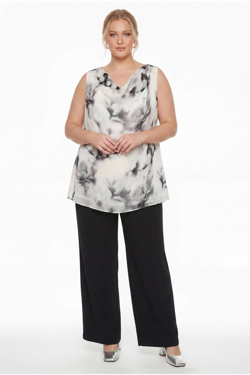 YOEK viscose tuniek Plus Size met print - beige