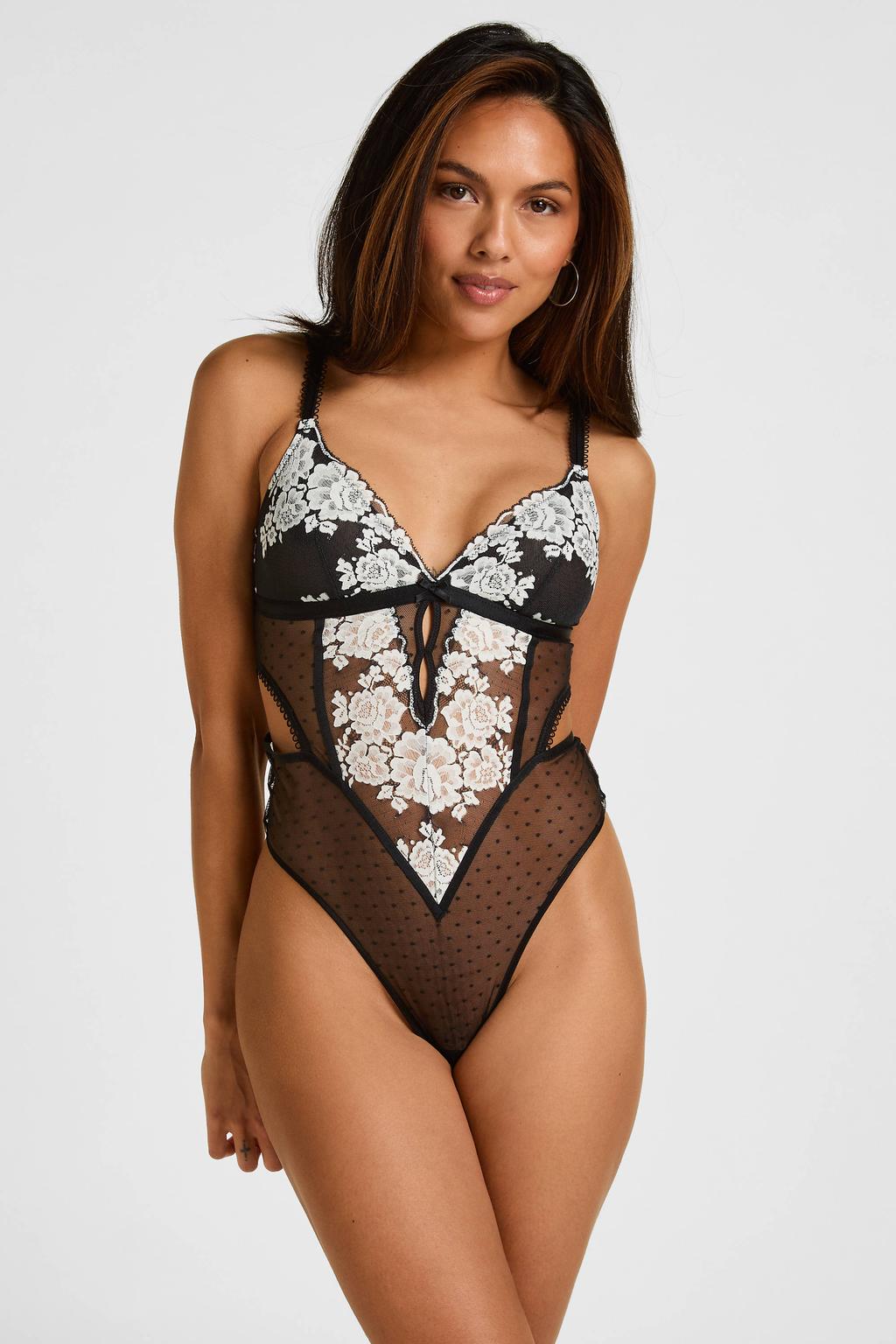 Hunkemöller Lindi niet-voorgevormde body - zwart/wit