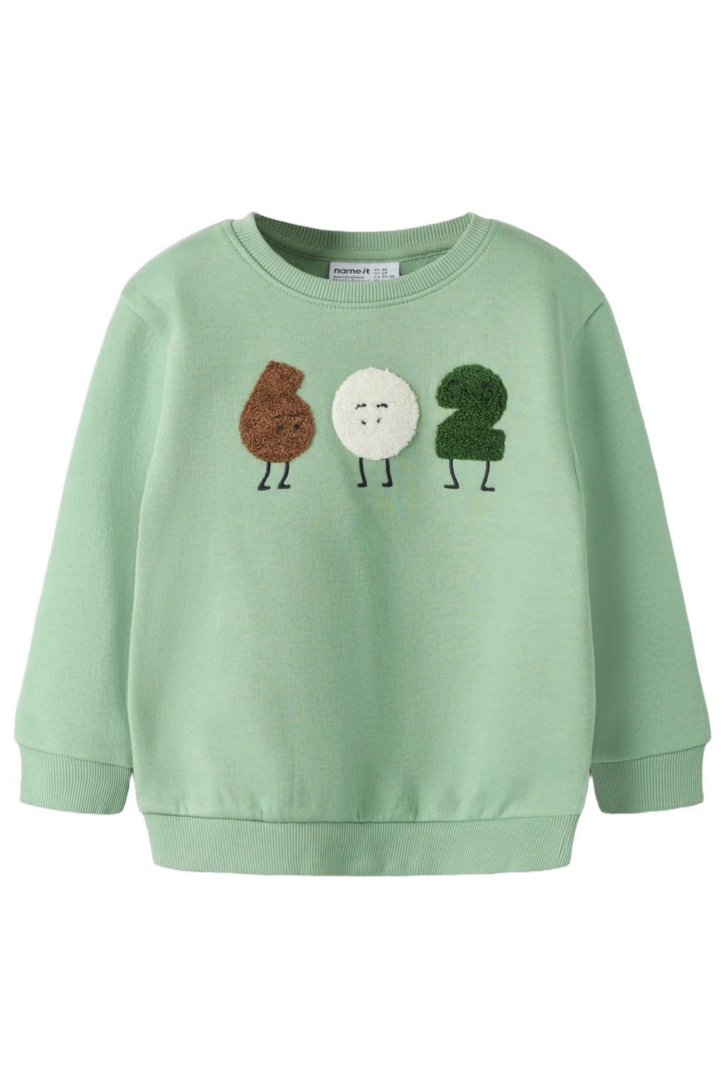 Groene jongens NAME IT MINI sweater met printopdruk, lange mouwen, ronde hals en geribde boorden