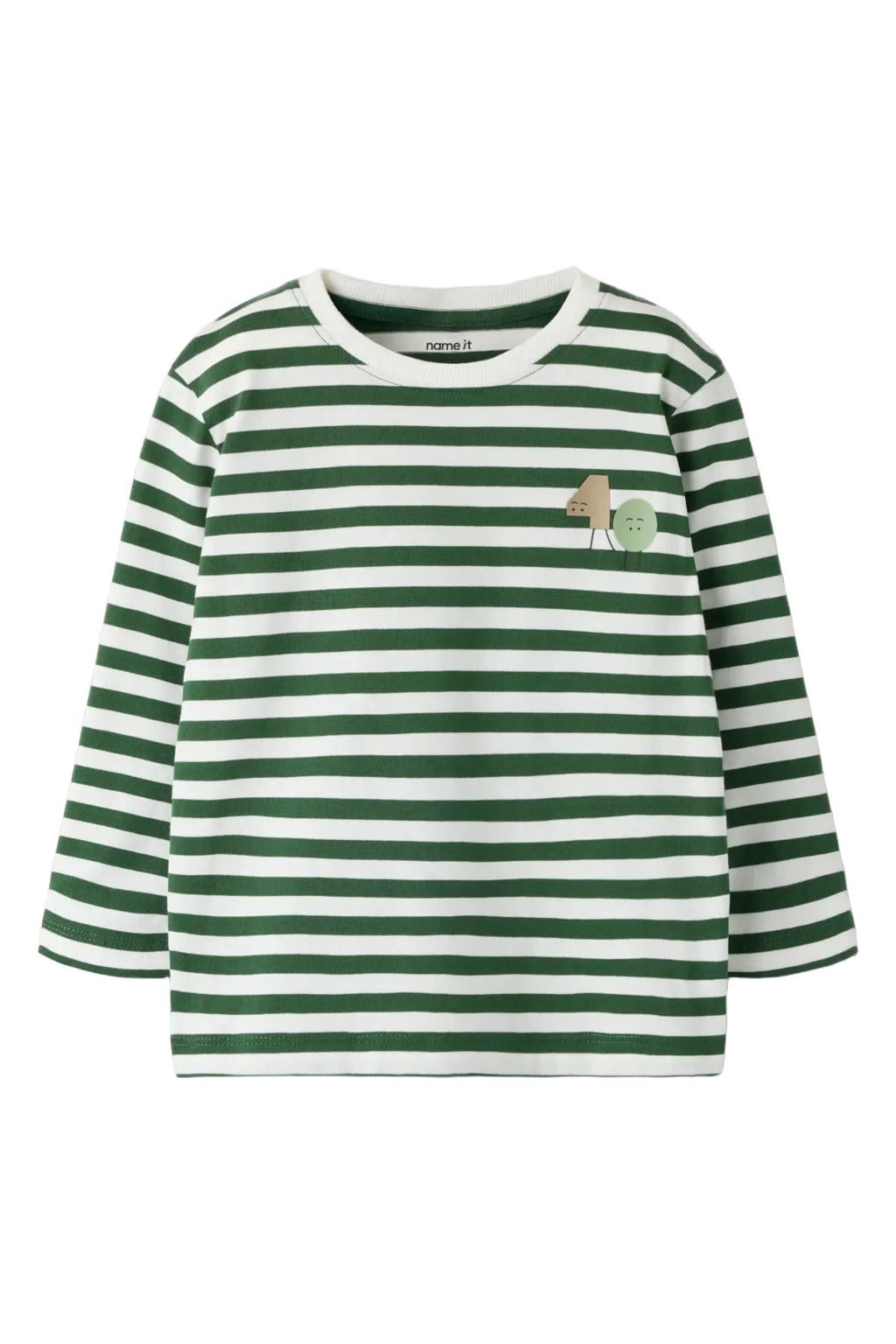 Groen en witte jongens NAME IT MINI gestreepte longsleeve van katoen met lange mouwen en ronde hals