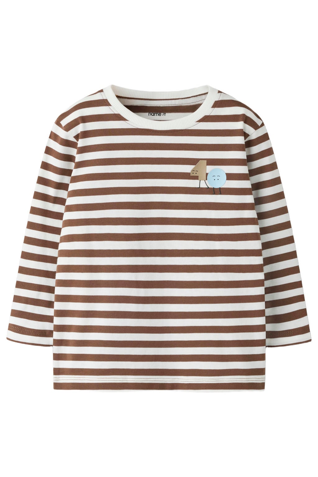 Bruin en witte jongens NAME IT MINI gestreepte longsleeve van katoen met lange mouwen en ronde hals
