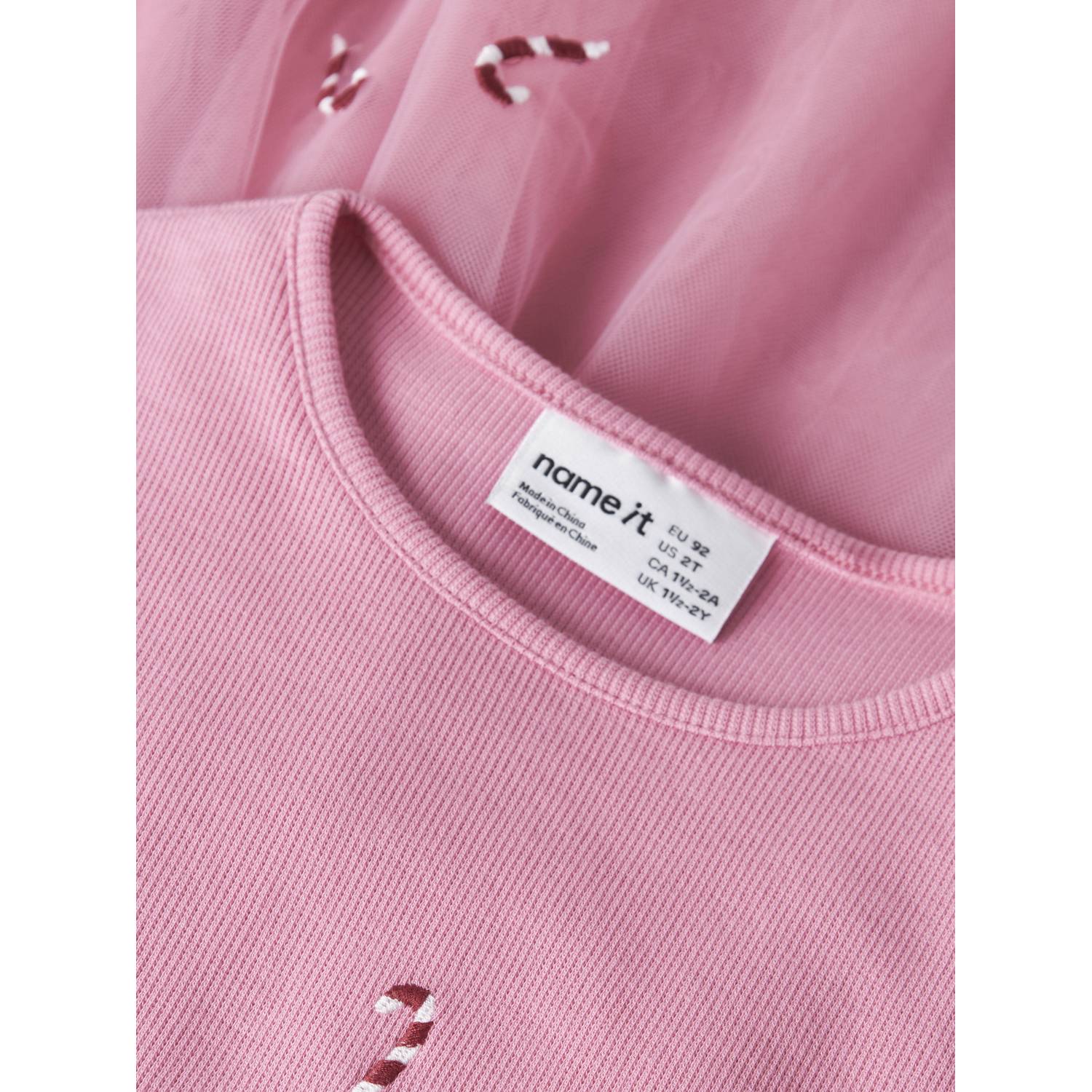 NAME IT MINI midi jurk met borduursels en print roze