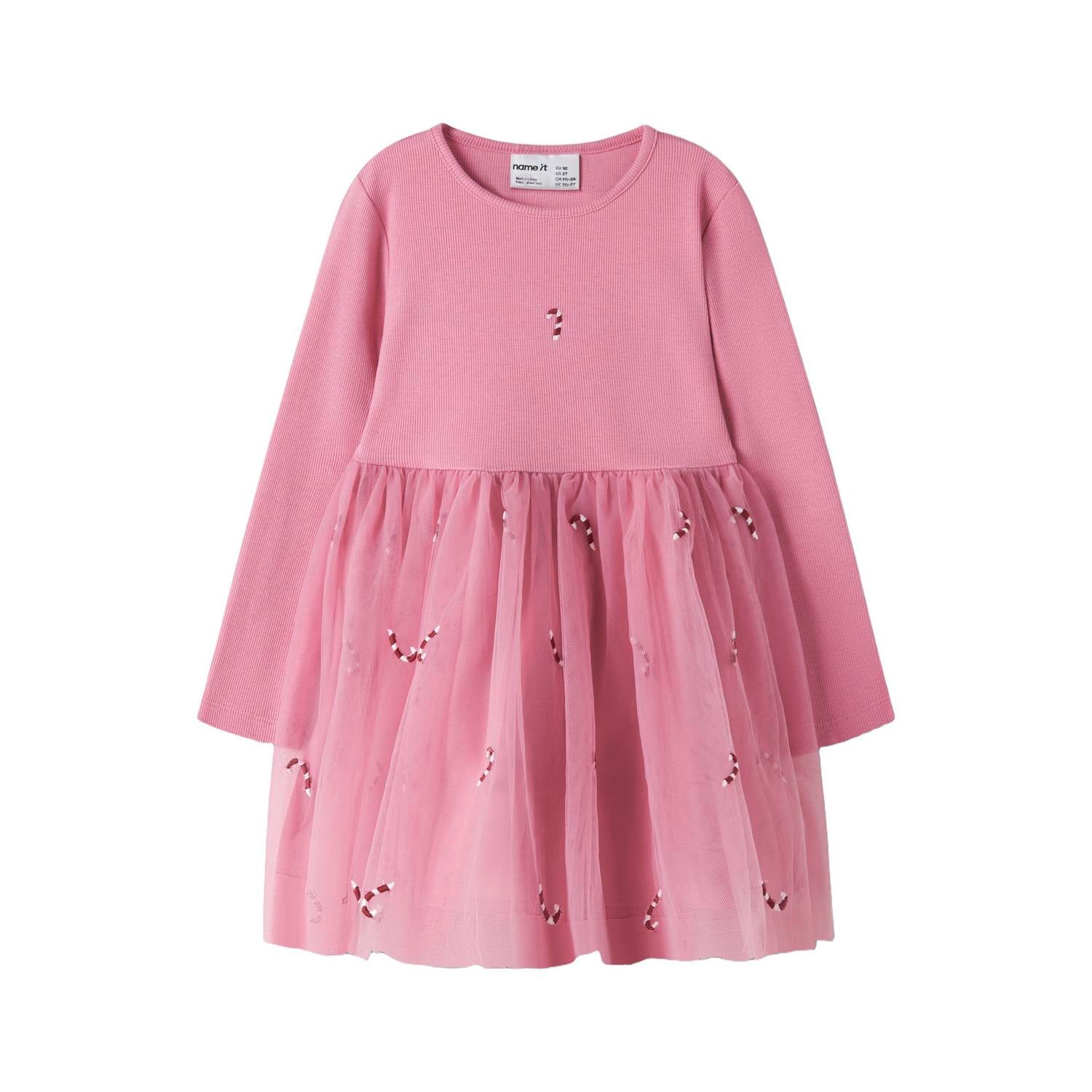 NAME IT MINI midi jurk met borduursels en print roze