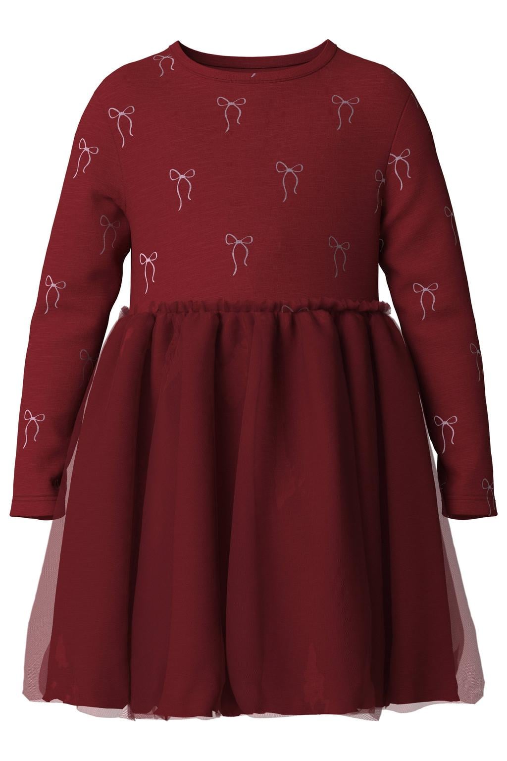 NAME IT MINI midi jurk met tule details - donkerrood