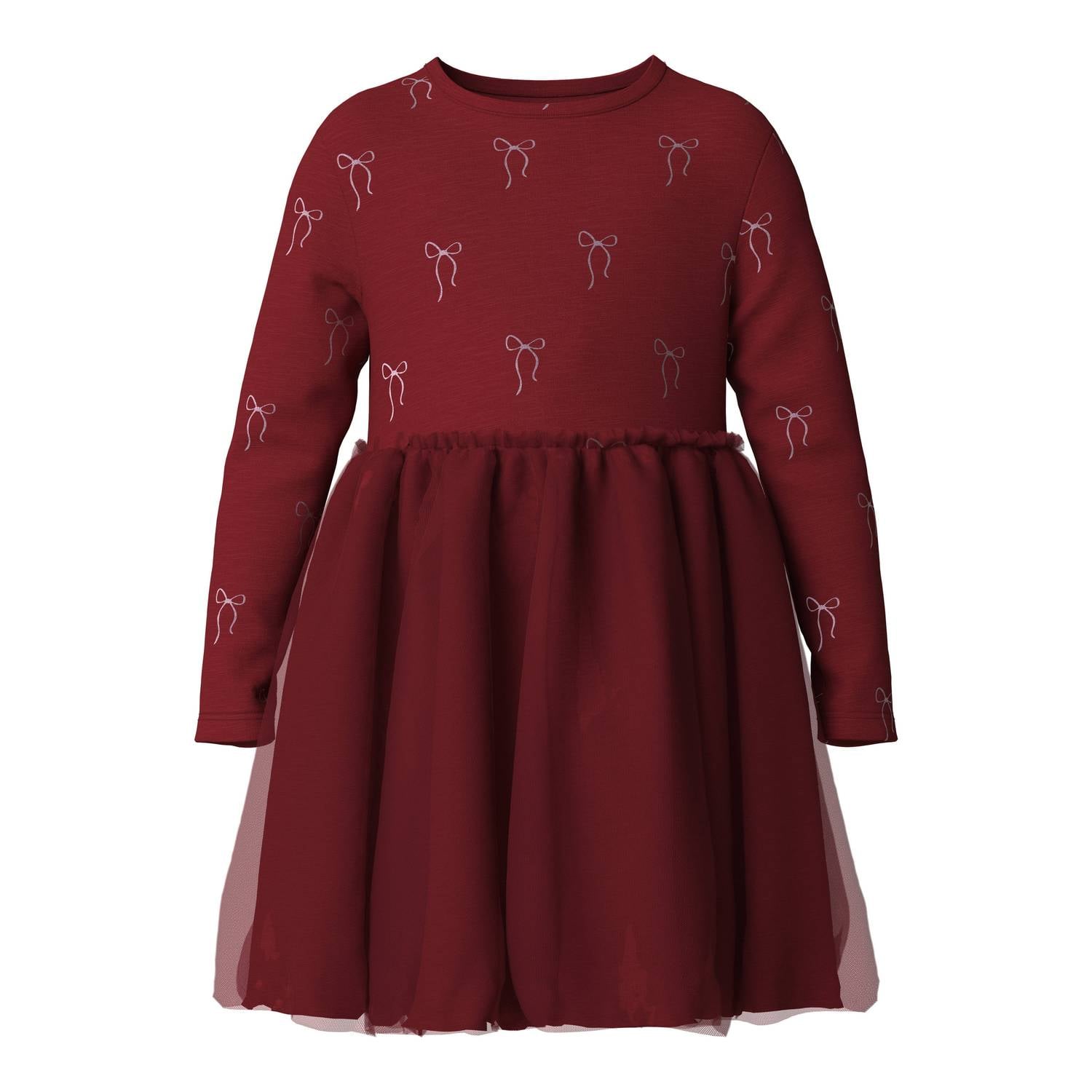 NAME IT MINI midi jurk met tule details donkerrood