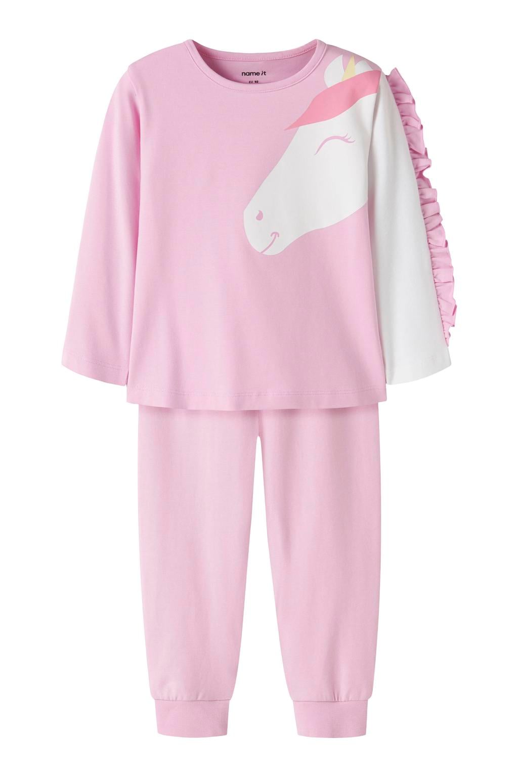 NAME IT MINI pyjama met print en ruches - roze/wit
