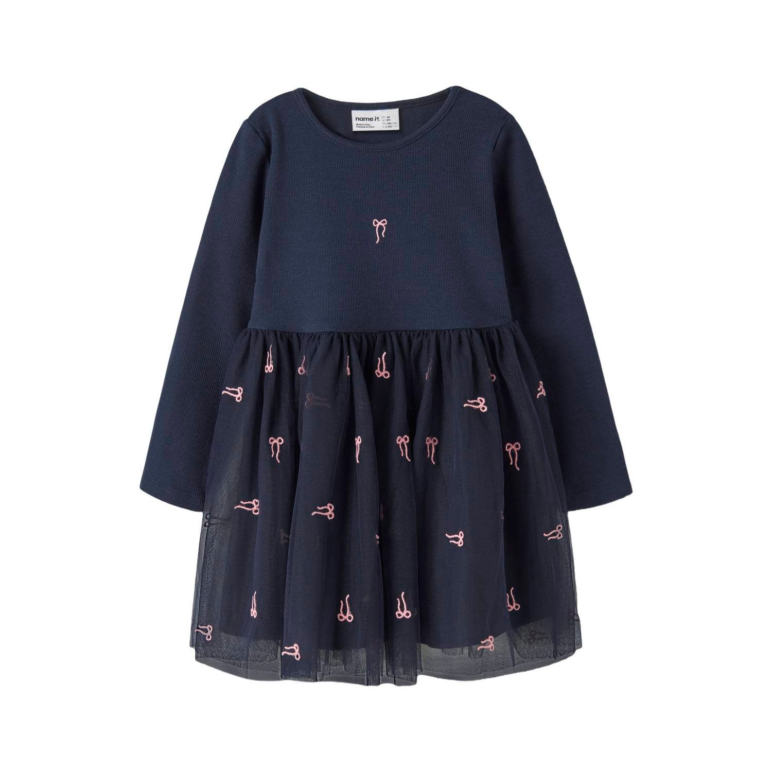NAME IT MINI midi jurk met tule details en print donkerblauw
