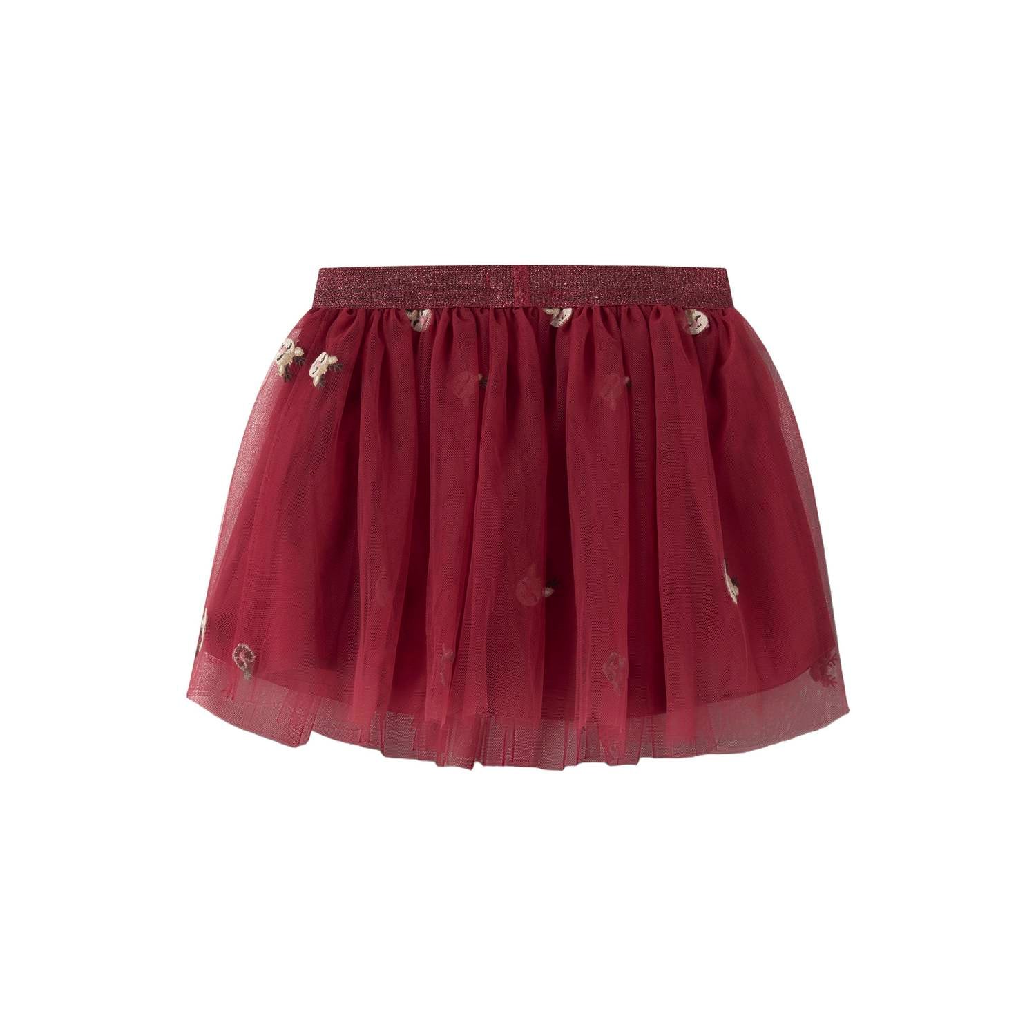 NAME IT MINI junior tule midi A-lijn rok met print rood