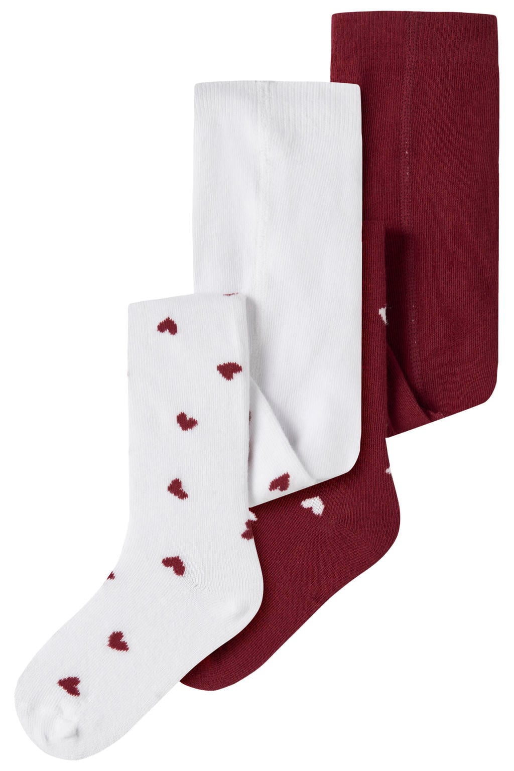 NAME IT MINI gebreide maillots met hartjes - wit/rood (set van 2)